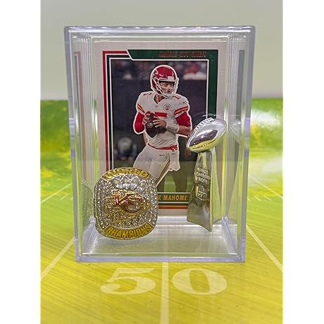 Kansas City Chiefs 2023 Championship Replica Ring and Patrick Mahomes Card Shadowbox