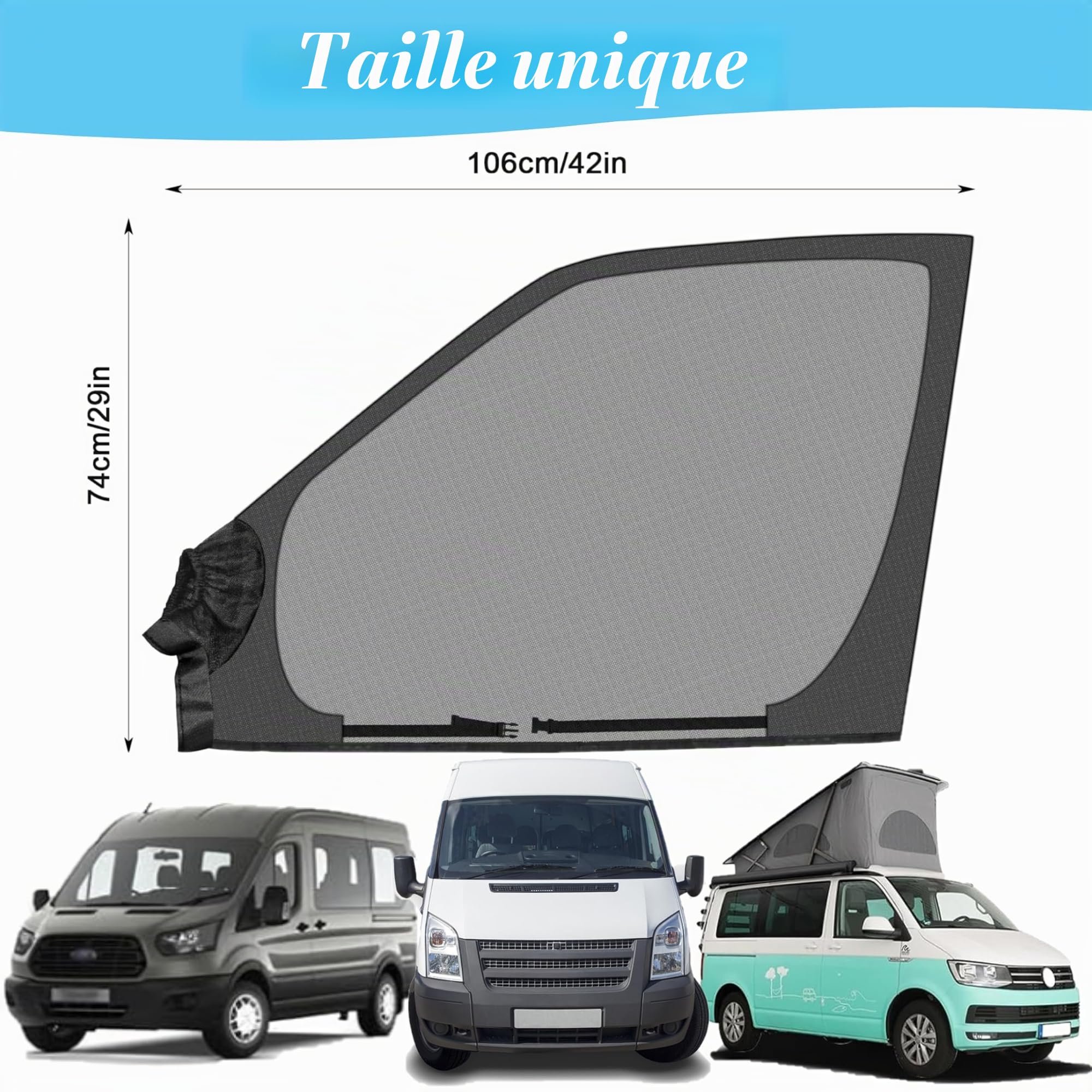 Écran de fenêtre magnétique de Voiture, 2 pièces Universel Moustiquaires Porte Avant Voiture Bloquer Les Rayons UV Pare-Soleil de fenêtre Avant élastique avec Sac Rangement pour Caravane Camping-Car