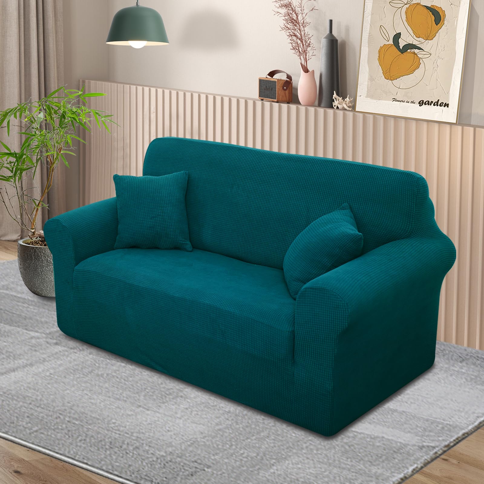 Luxshare Home Stretch Couch Cover Washable Sofa Slipcover Furniture Protector with Non Skid Foam and Elastic Bottom for Kids, Dog(Loveseat/Blue)