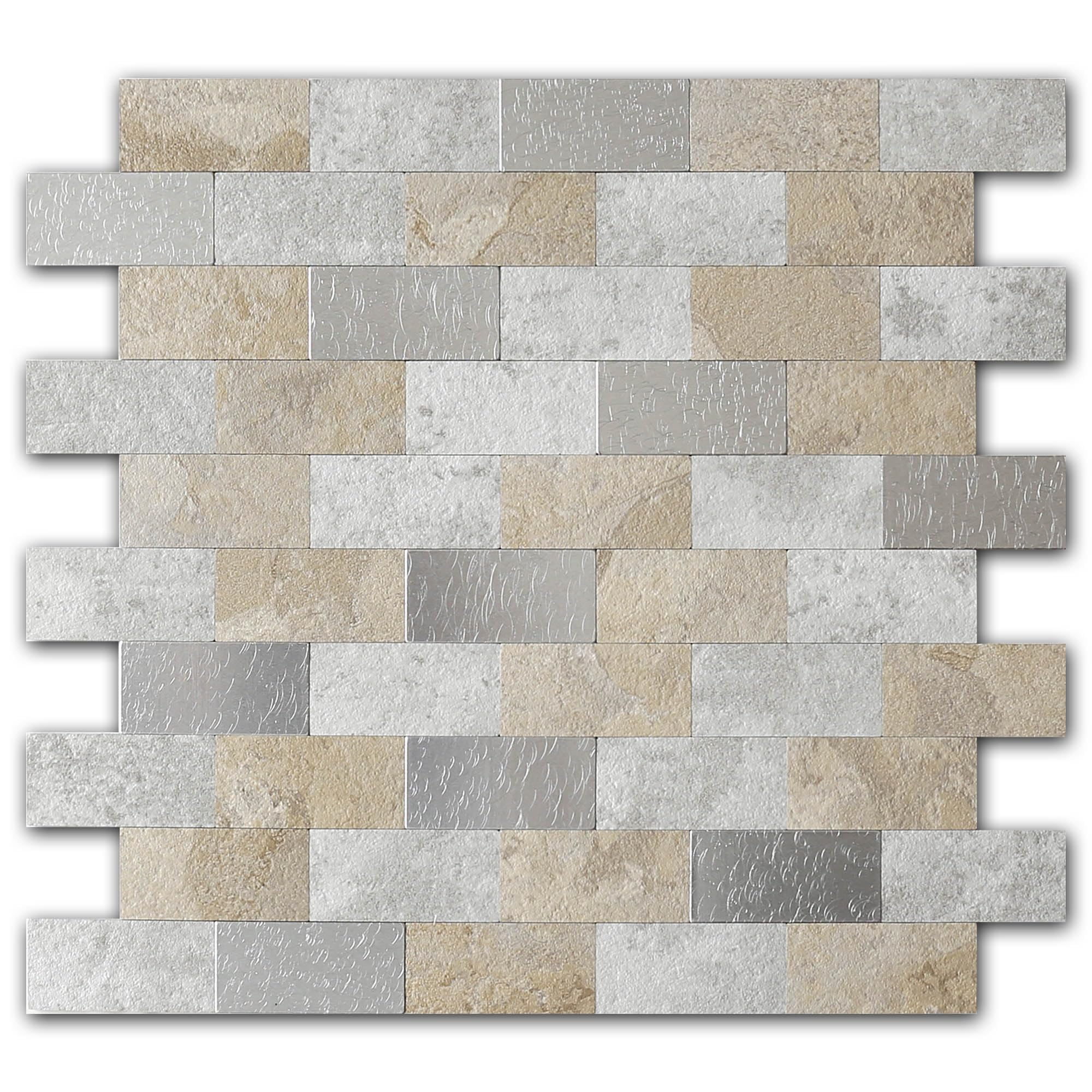 VAOVI 3D Self Adhesive Tiles for Walls,Kitchen Stick on Splashback Tiles Splash Wall Panels for Bathroom Mosaic Brick Waterproof(5Tiles,Beige Gray)