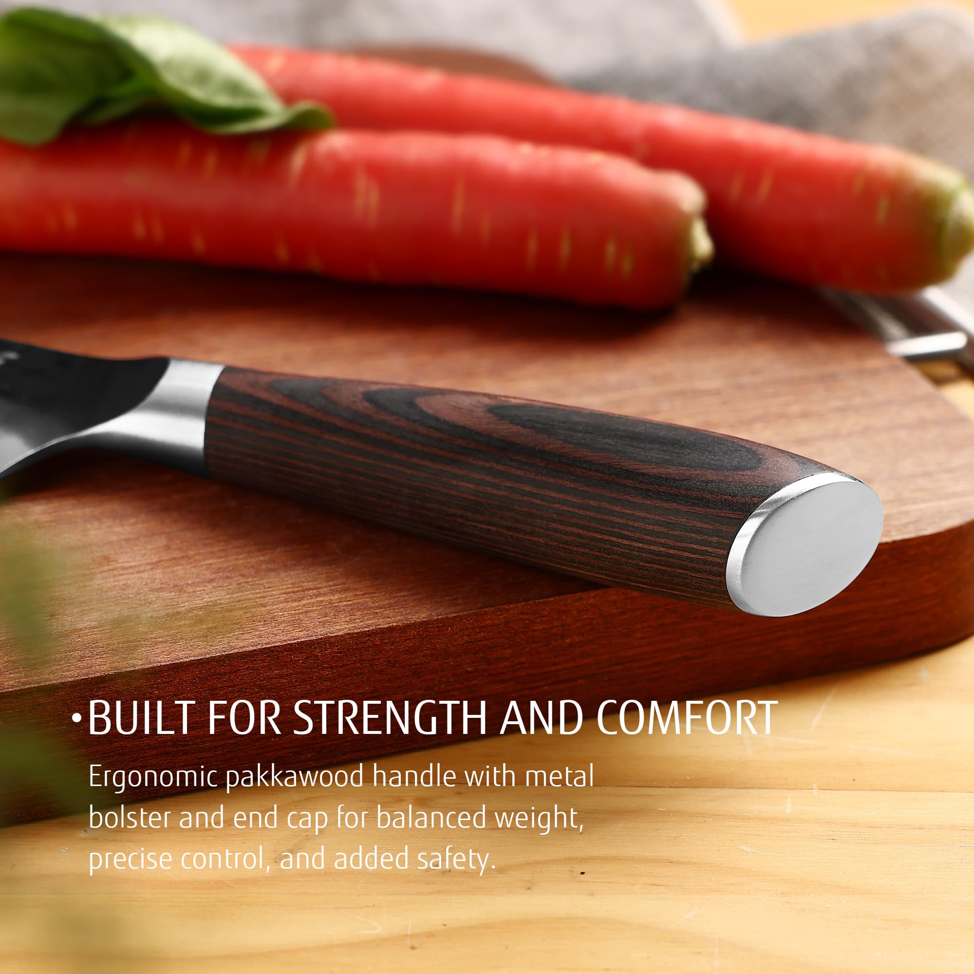 hecef set coltelli da cucina giapponesi 2 pezzi, coltello da chef 20 cm e coltello multiuso 12,7 cm, lama a 3 strati ad alto contenuto di carbonio con manico ergonomico in Pakkawood