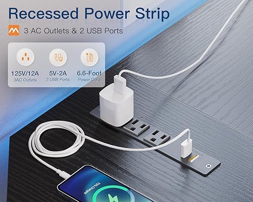 Miniatura 35 de Coleshome - Escritorio gaming en forma de L de 66 pulgadas, con toma de corriente, con soporte para CPU, escritorio esquinero para computadora, para