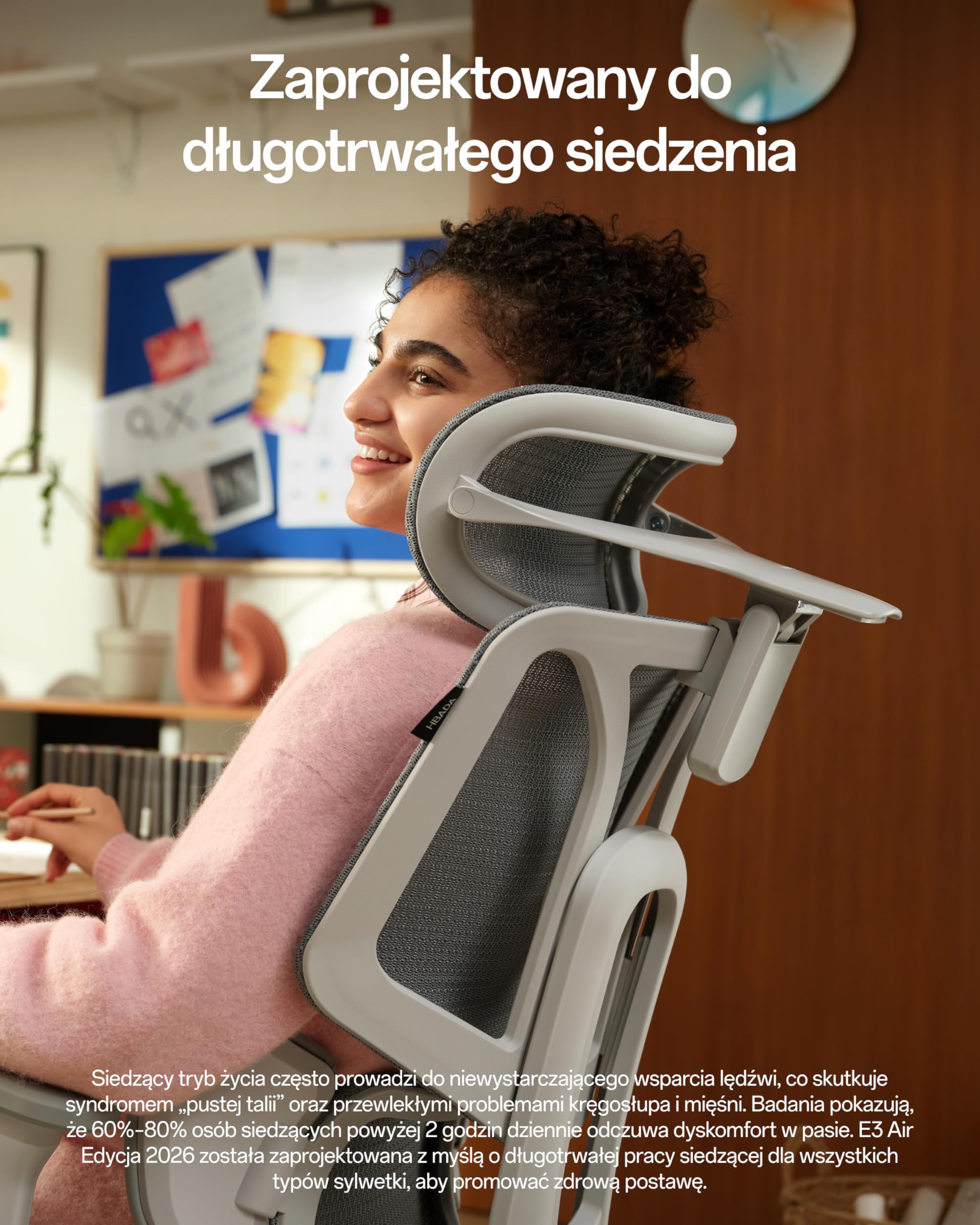 Hbada E3 Air Edycja 2026 Ergonomiczne Krzesło Biurowe, Fotel do Pracy Zdalnej z Siatki, 3-strefowe Wsparcie Lędźwiowe, Zagłówek, Podłokietniki 4D, Nachylenie 140°, Białe, Podnóżek
