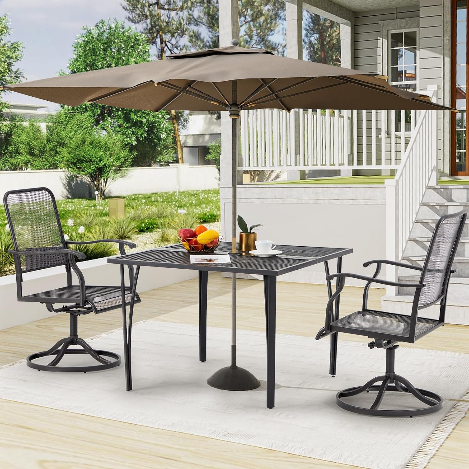 AECOJOY 39.4" Outdoor Patio Dining Table for 4, Square Metal Patio Table with 1.6" Umbrella Hole, All-Weather Resistant Outdoor Furniture Tables for Patio, Backyard, Garden, Poolside (Dark Grey)