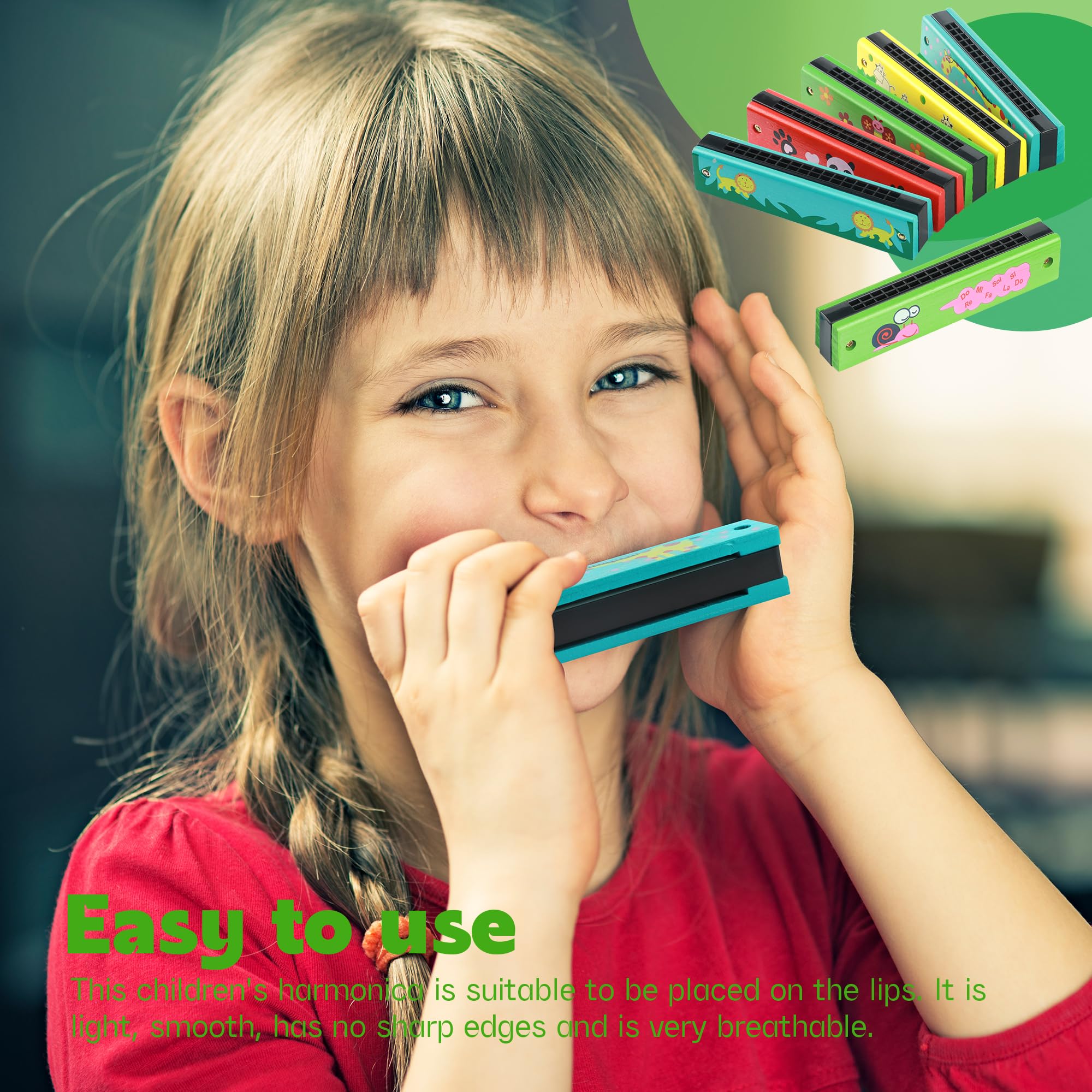 6 Pièces Harmonica pour Enfants, 16 Trous en Bois Harmonica Enfant, Cadeau d'Anniversaire pour Enfants Étudiants Débutants