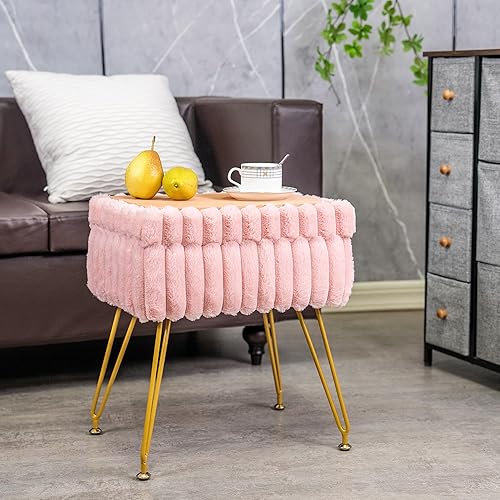 Miniatura 4 de Taburete de tocador de piel sintética rosa con otomana de almacenamiento, silla de tocador para sala de maquillaje, taburetes de tocador para