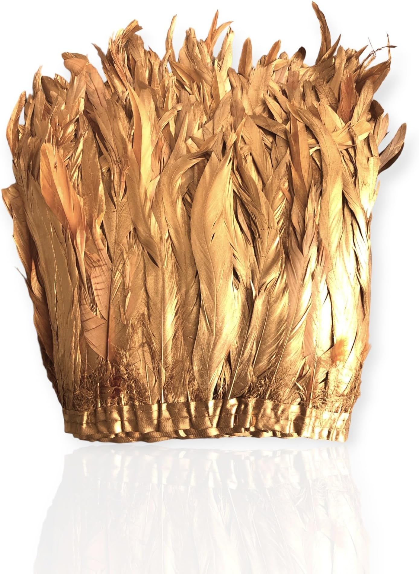 Rooster Feather 25-30cm Width Bleach Dyed Coque Tails Long Feather for Crafts Costume Wedding Decoration By Yards (Golden)