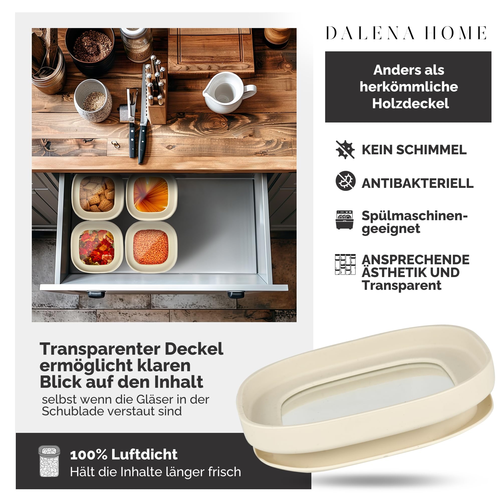 Vorratsgläser mit Deckel 4er-Set aus stabilem Borosilikatglas + Etiketten (4x 1500ml) - Luftdicht & Stapelbar - Aufbewahrungsglas Küche, Vorratsdose eckig