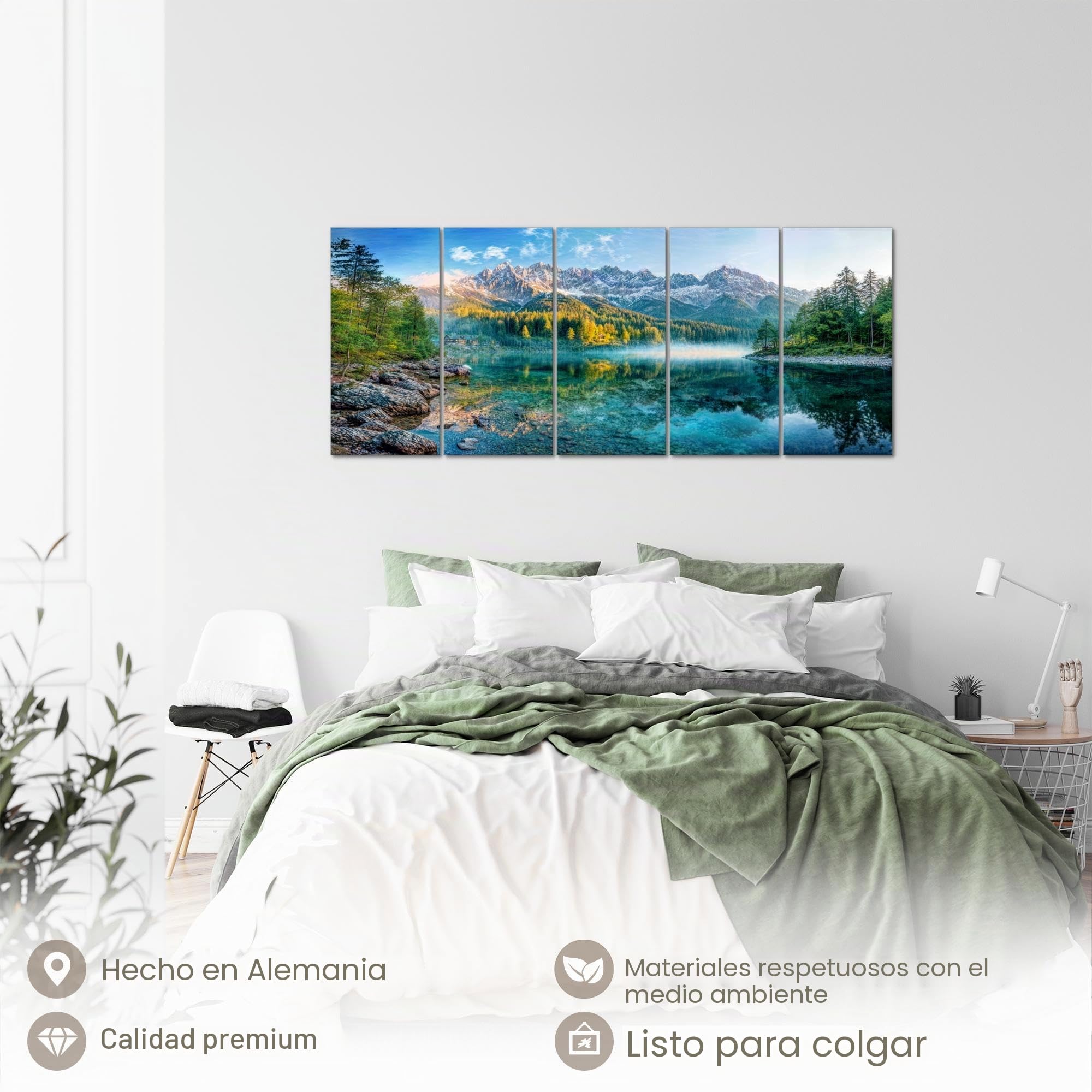 Runa Art Cuadro XXL Paisaje Salón Dormitorio Oficina 200l x 80an cm Montañas 5 Piezas - Made in Germany - 059555a