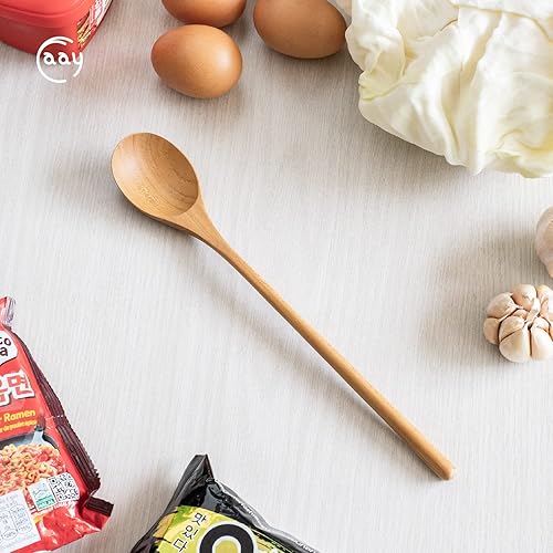 Miniatura 3 de FAAY - 2 cucharas de sopa de teca de mango largo de 10.5 pulgadas para probar chef, agitar, mezclar. Cocina - Utensilios de cocina estilo coreano