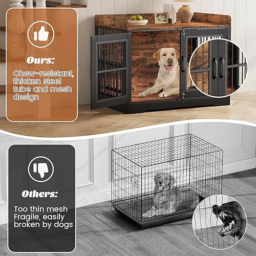Miniatura 3 de VOPEAK Mueble rústico para jaula de perros de 40 pulgadas, jaula resistente con bandejas extraíbles para perros pequeños y medianos, jaula para