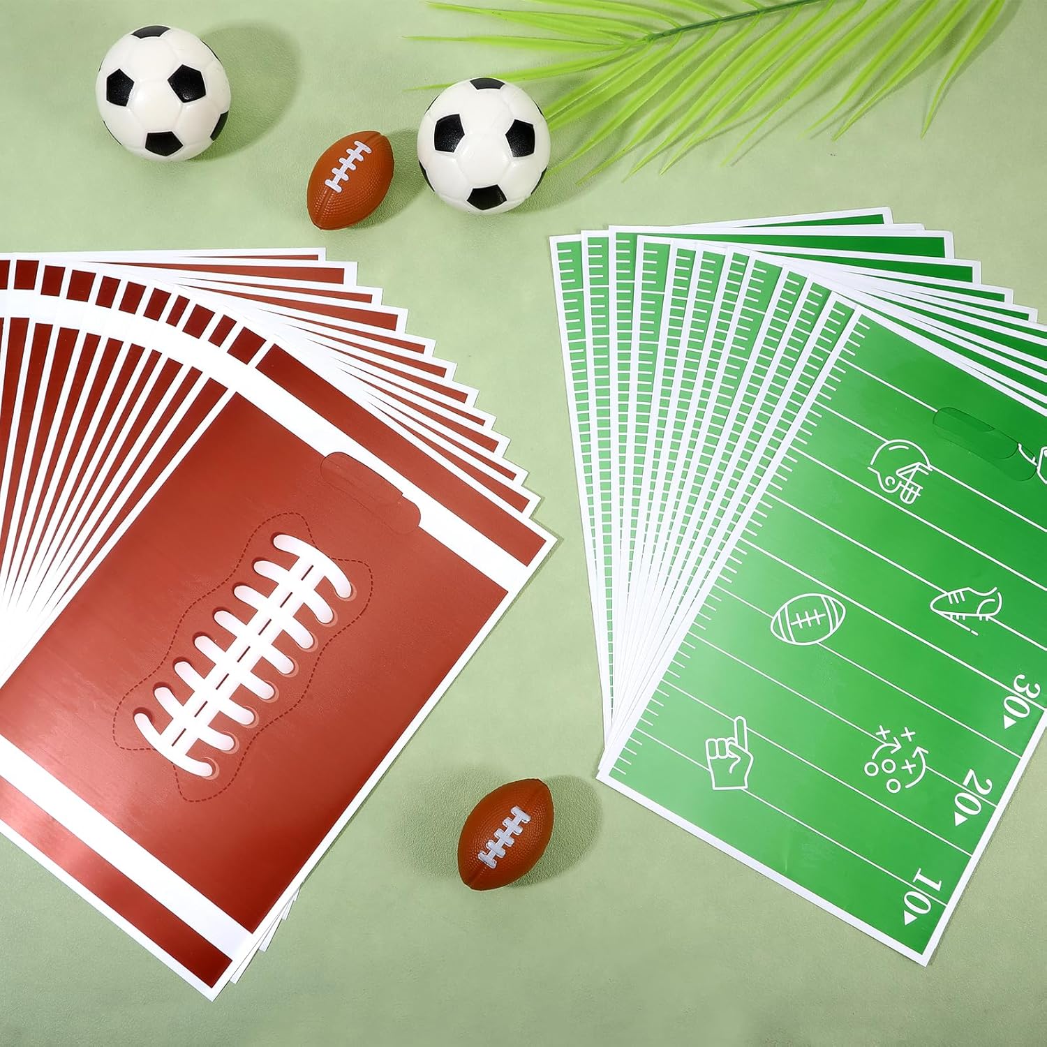 100 Pcs Football Goodie Bags,Plastic Football Party Favors Bags for Sports Themed Events Game Day Birthday Party Supplies Decorations,Brown Green with Handles - Image 4