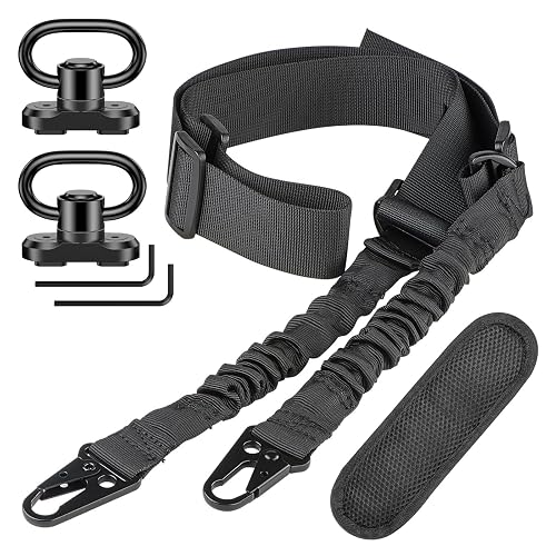 CVLIFE Two Point Sling with Removable Shoulder Pad Rifle Sling Adjustable Length Traditional Gun Sling with 2 Pack 1.25" 360° Rotation Swivels and Larger Opening Metal Hooks Black