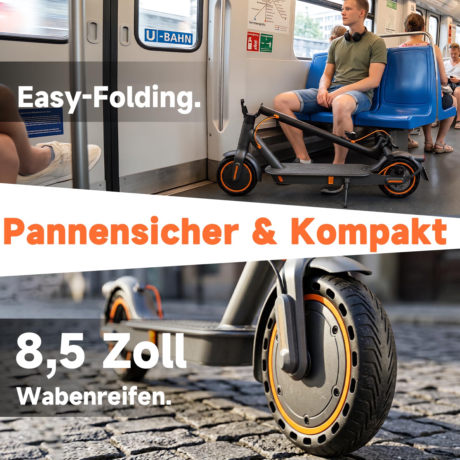 E Scooter S3ABE mit Straßenzulassung, 350W Motor, 20 km/h, 35 km Reichweite, E-ABS & Scheibenbremse, Seemar Faltbarer E-Roller