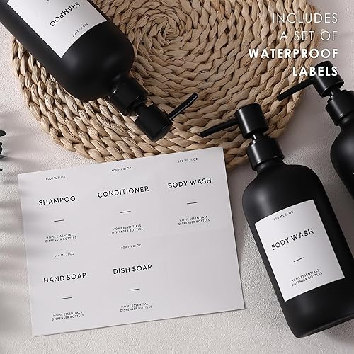 Miniatura 5 de HOMCDALY Dispensador de champú y acondicionador, paquete de 3 botellas recargables de champú y acondicionador de 21 onzas, dispensador de bomba de