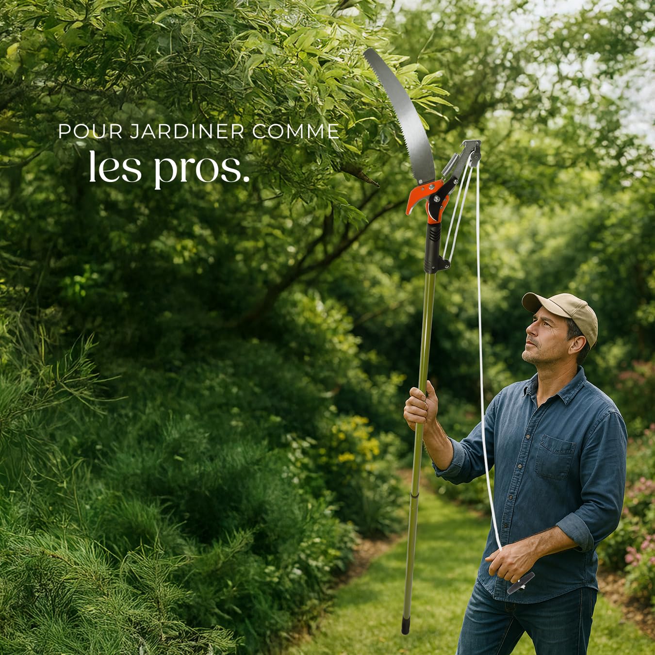 tectake® Coupe branche telescopique 2en1 Secateur et Scie à élaguer, Extensible 161-258 cm, Hauteur de travail max. 4m avec poignée de tirage, Elagueuse sur perche Taille haie Outils jardinage