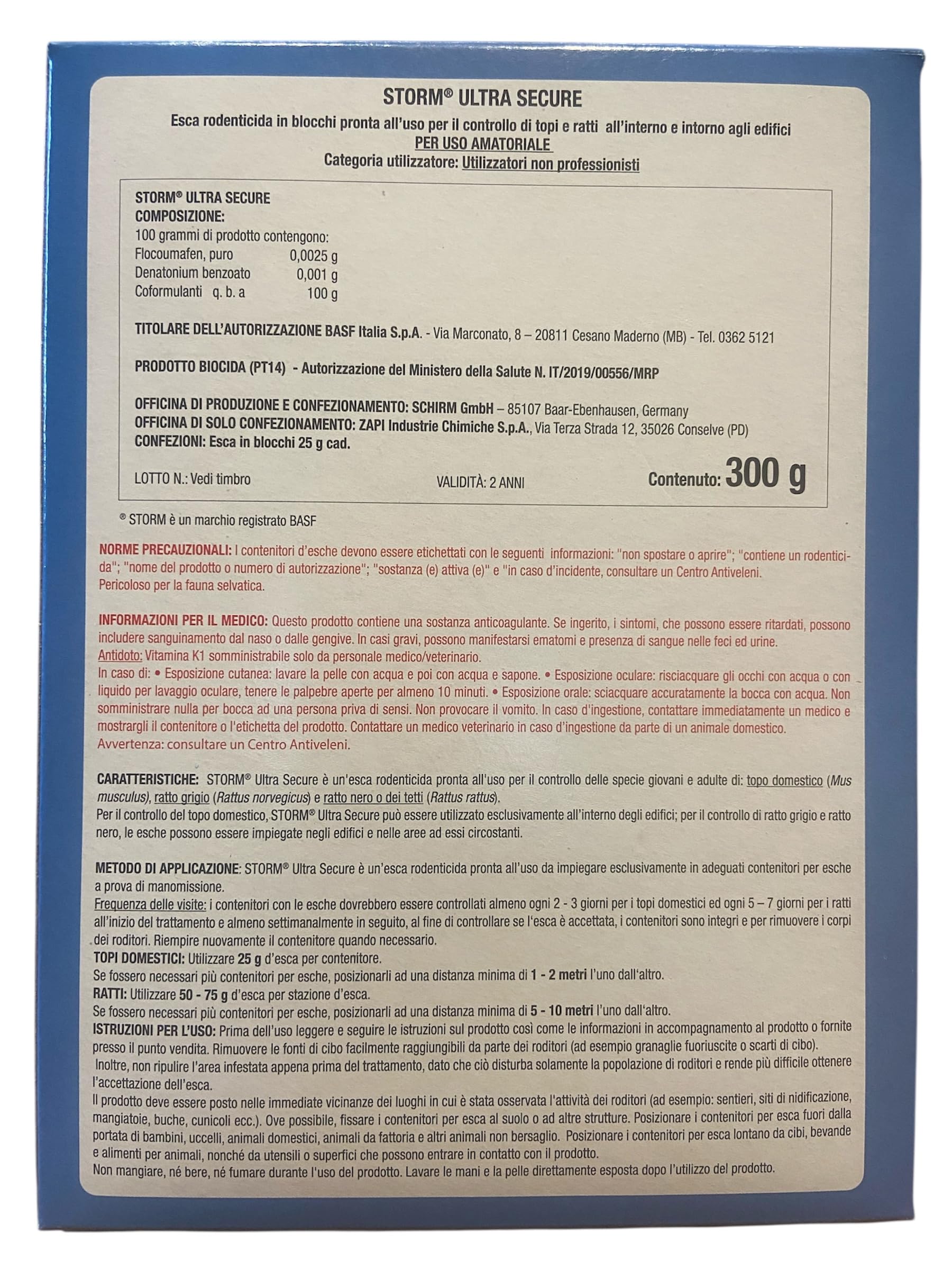 BASF - Veleno per Topi Professionale Potente, Esche per Topi e Ratti in Confetti, Nuova Formula più Efficace e Appetibile, Topicida a Base di Flocoumafen 25ppm (Storm® Ultra Secure 300gr)