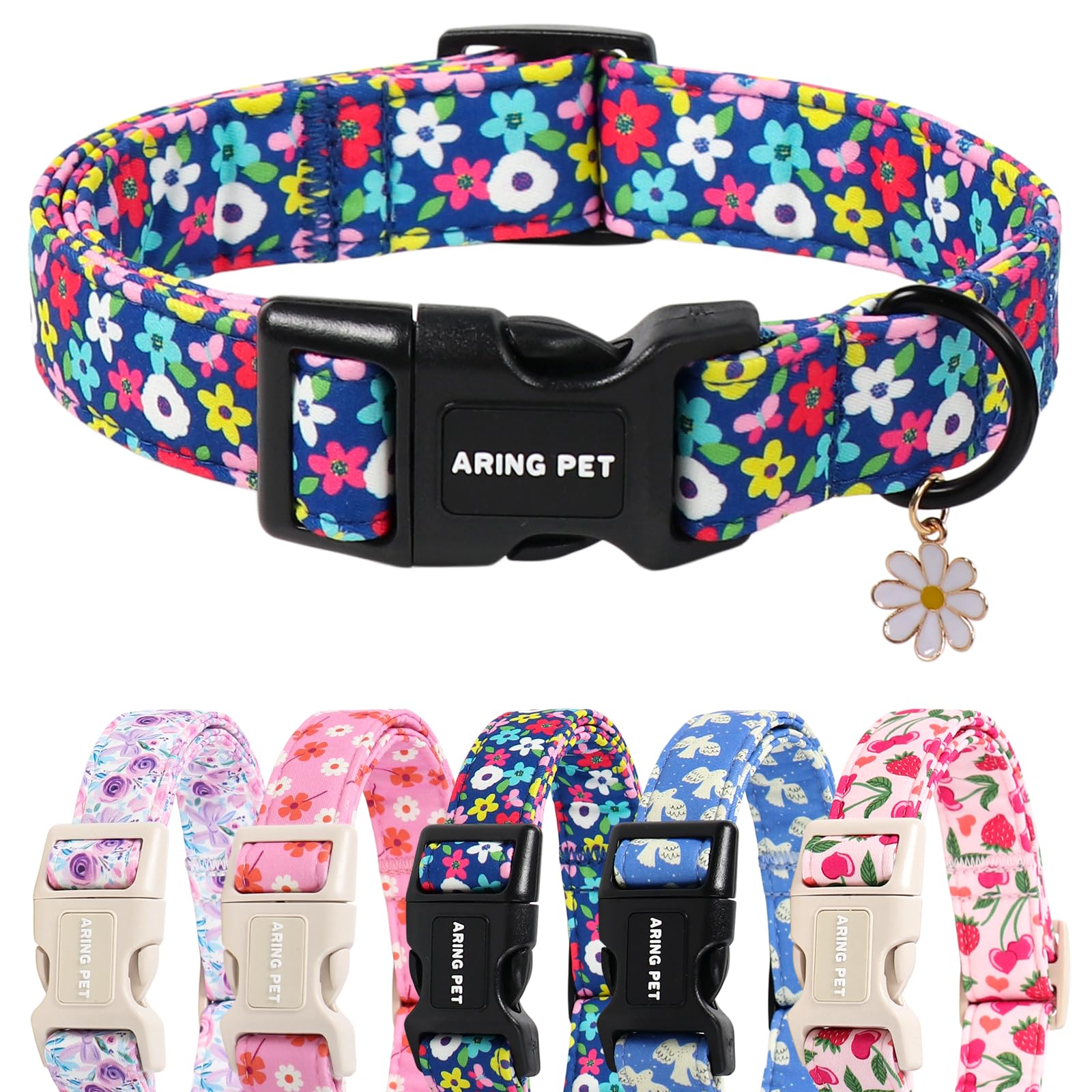 ARING PET Girl Dog Collar for Puppy Small Medium Large Dogs-Blue Floral XS