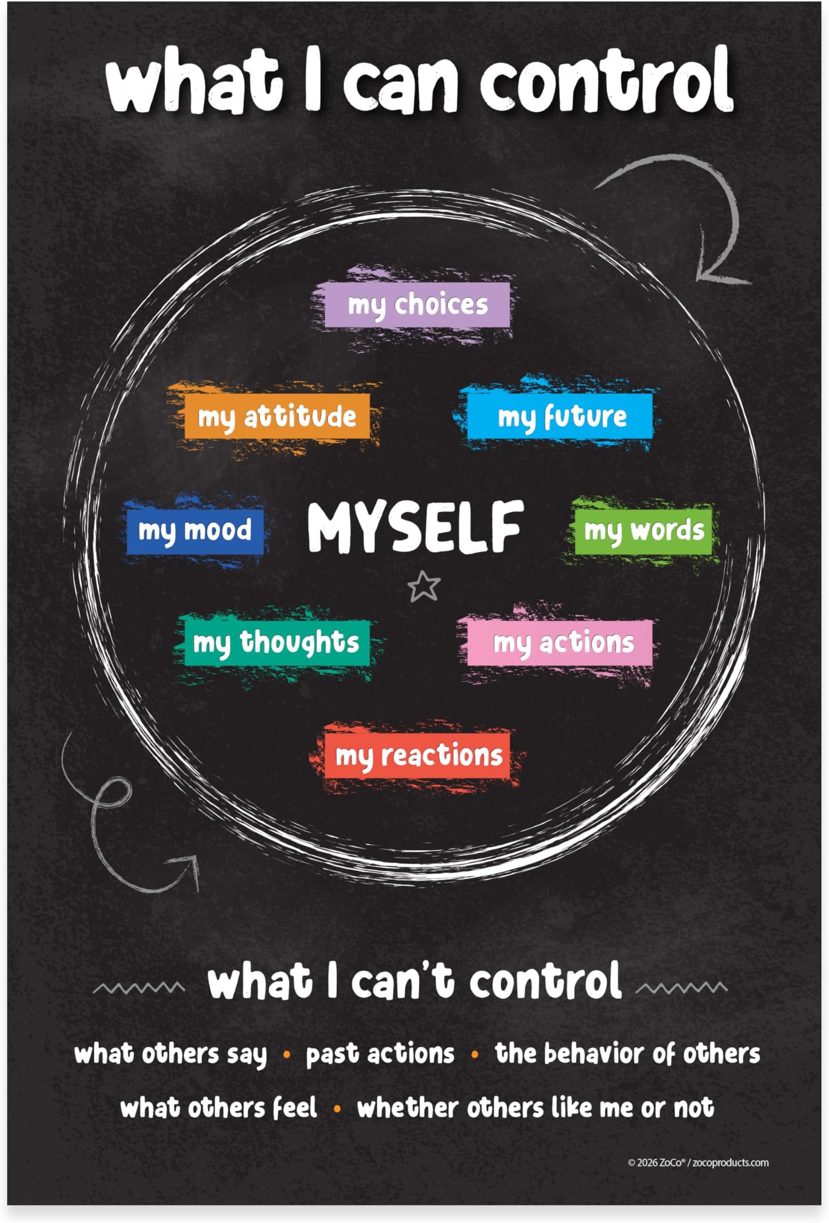 ZOCO - What I Can Control, What I Can't Control Poster - Things I Can Control - Mental Health Therapy Posters - School Counselor Office Décor - Laminated, 12x18 (1 Pack)