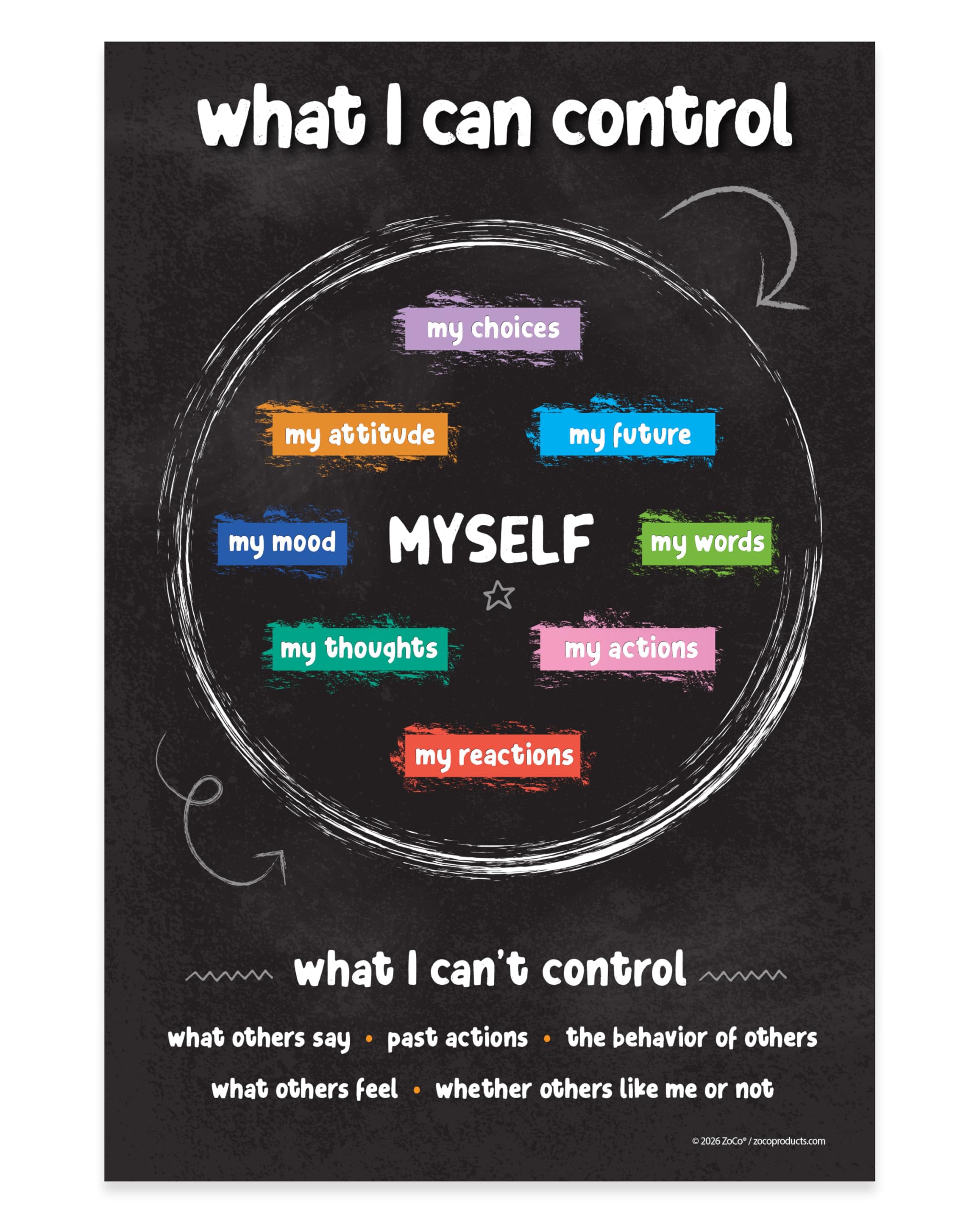 ZOCO – Things I Can Control Poster – Mental Health & Growth Mindset Tool for Teens – SEL Wall Art for Classrooms, Counseling & Therapy – Laminated 12"x18"