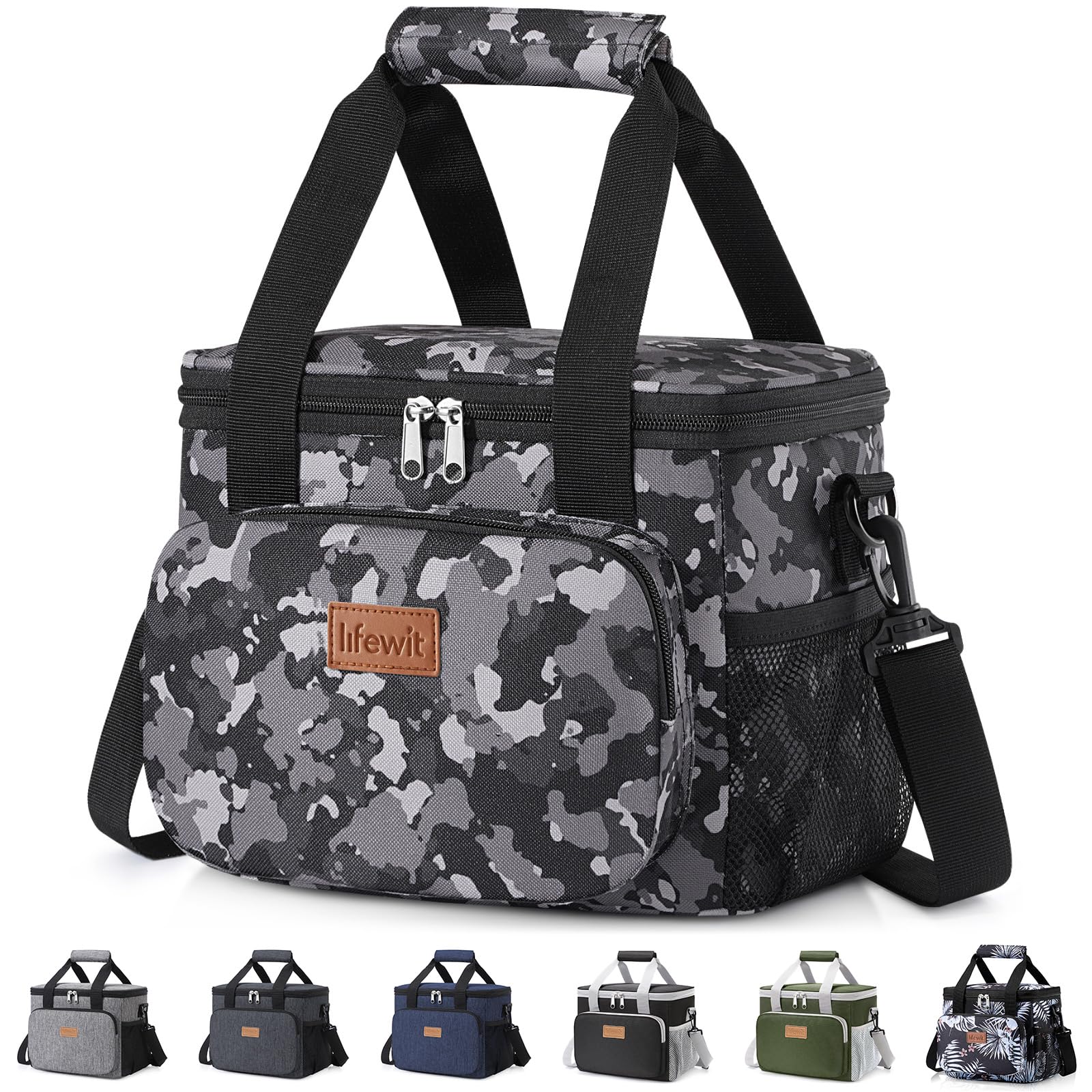 Lifewit Medium Lunch Bag, Insulated Lunch Box, Soft Cooler Cooling Tote for Adult Men Women, Black Camo 12-Can (9L)