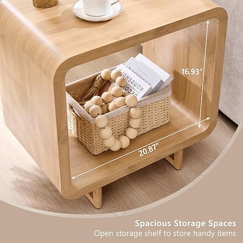 Miniatura 4 de Mesa auxiliar moderna de 23.6 pulgadas, mesa auxiliar de 2 niveles con estación de carga, mesita de noche simple con estante de almacenamiento