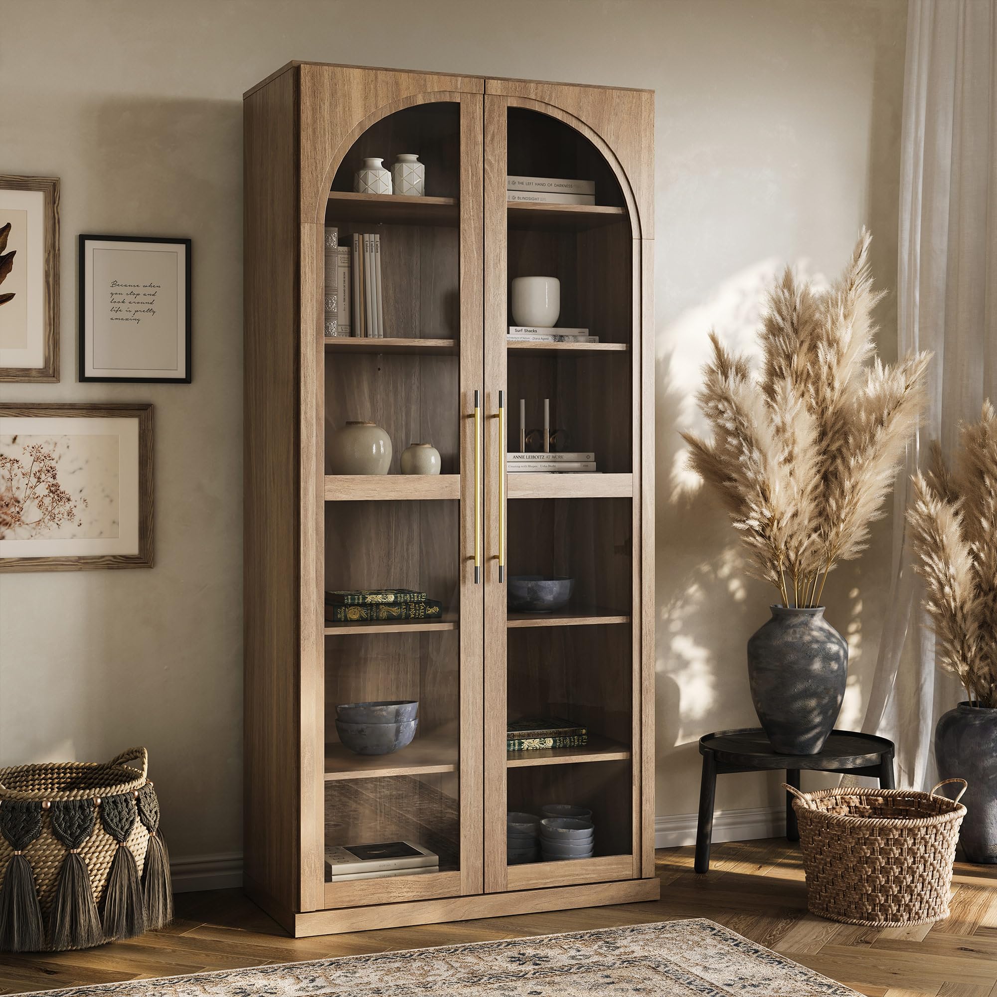 BELLEZE Modern Wood Wine Curio Cabinet