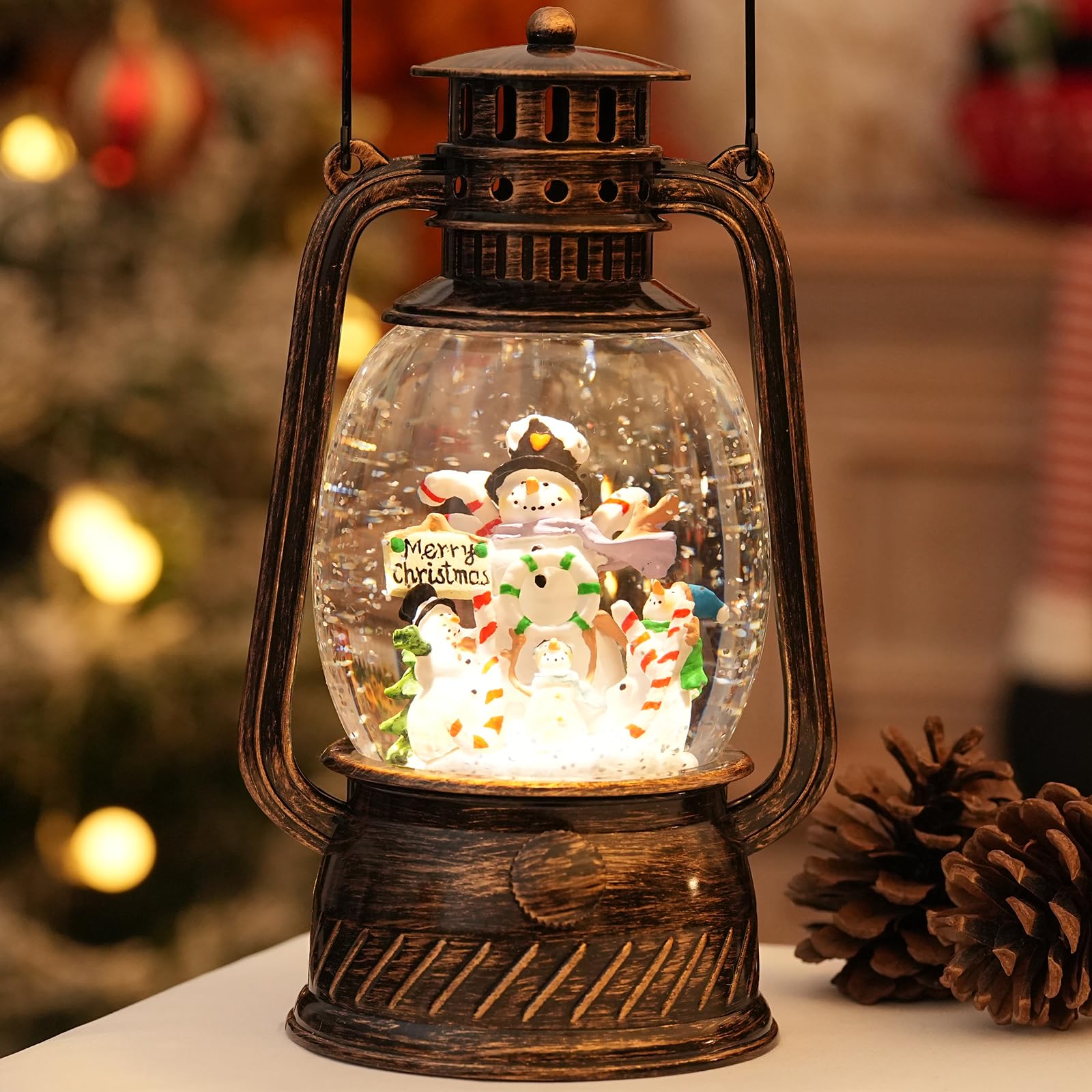 HOLYHOM Musical Lighted Snow Globe Lantern, Classic Style, Joy