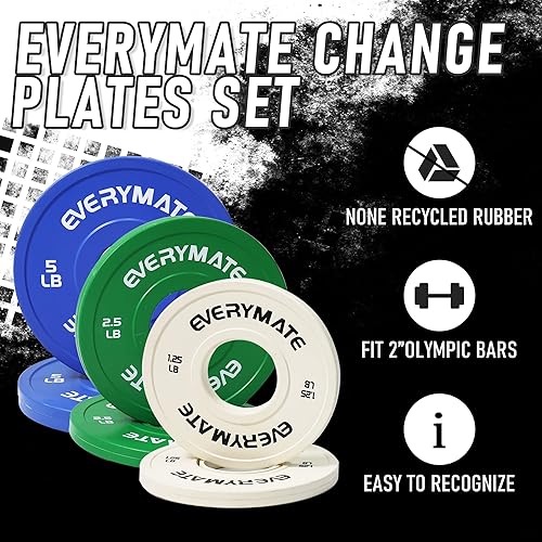 Miniatura 4 de EVERYMATE Juego de placas de peso de cambio de 1.25 libras, 2.5 libras, 5 libras, placas de parachoques olímpicas para entrenamiento cruzado, placas
