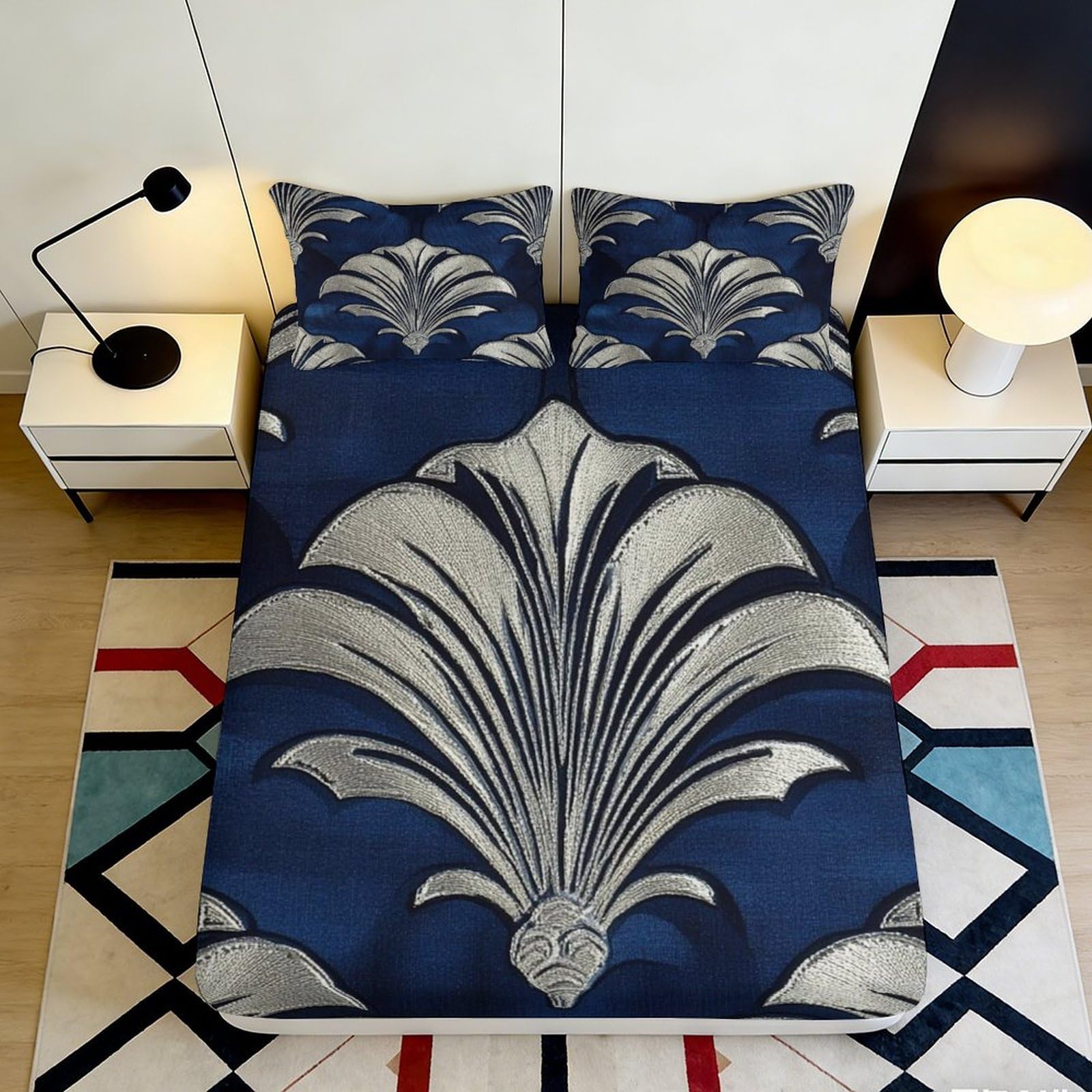 3D Printed Geometric Pattern Fitted Sheet Microfiber Deep Pocket Bedroom Non-Slip Geometric Mattress Fitted Cover Washable 200x200x25cm 90x200x25cm