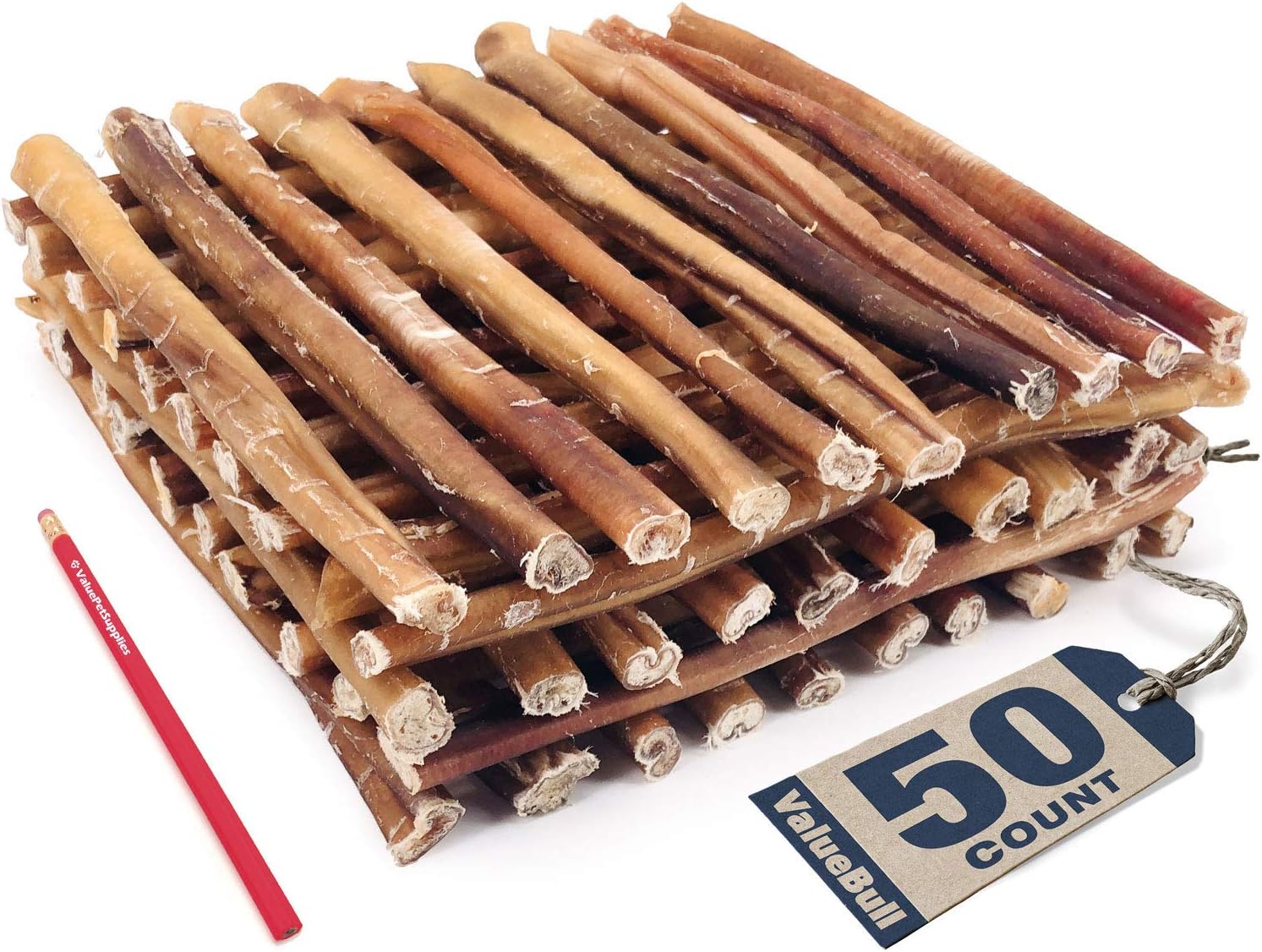 ValueBull Bully Sticks, Thick 12 Inch, Low Odor, 50 Count - All Natural Dog Treats, 100% Beef Pizzles, Single Ingredient Rawhide Alternative