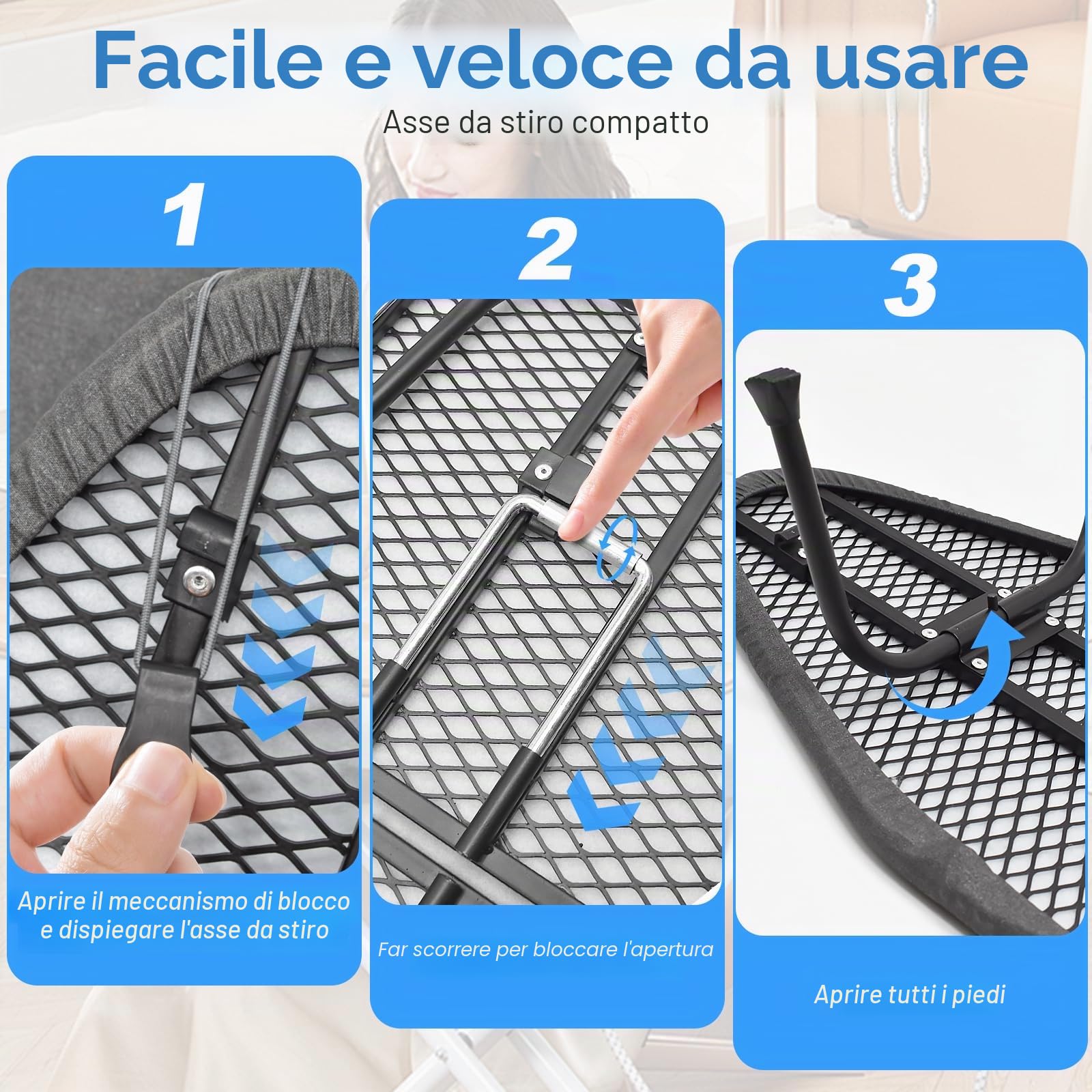 Asse da Stiro da Tavolo Pieghevole Salvaspazio, Tavola da Stiro con Ripiano per Ferro da Stiro, Ironing Board con Piedini Antiscivolo per la Casa e il Dormitorio, Viaggi, Leggero, Grigio