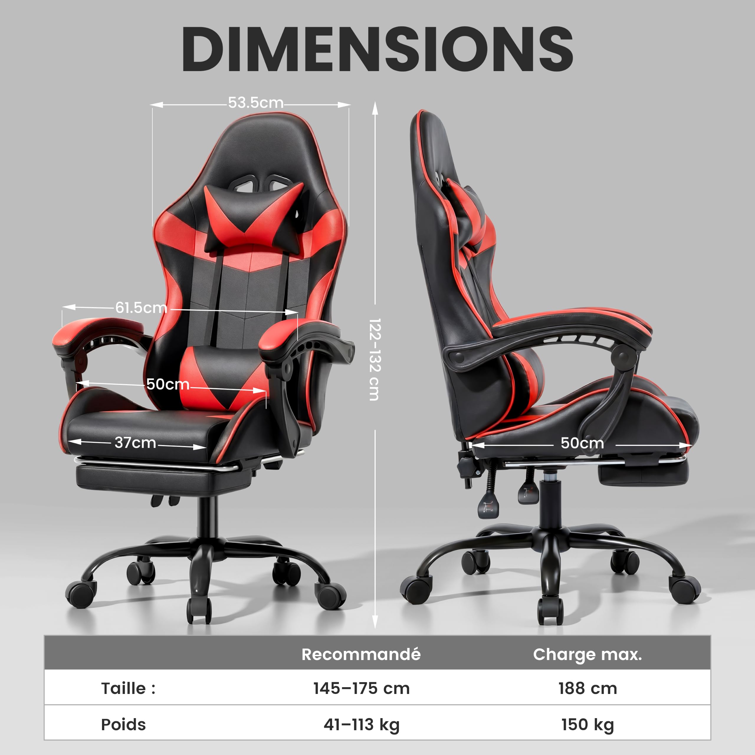 Fauteuil Gaming Ergonomique avec Repose-Pieds et Dossier Inclinable