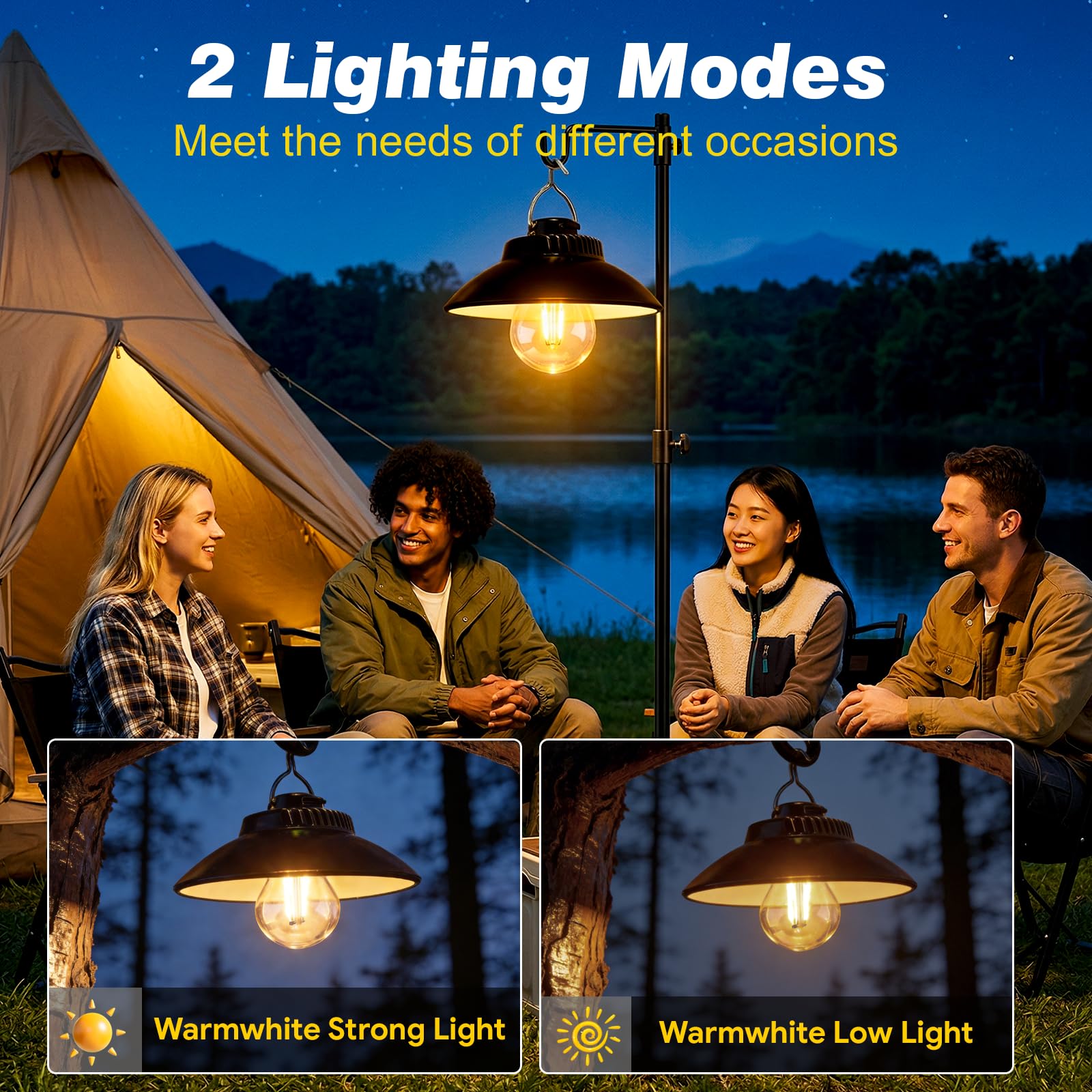 Lanterne Camping Rechargeable, Rétro Lampe Camping LED Portable, 2 Modes d'éclairage, IPX4 Étanche, Lampe de Tente pour Pêche, Randonnée, Coupure de Courant, Urgence (Blanc Chaud)
