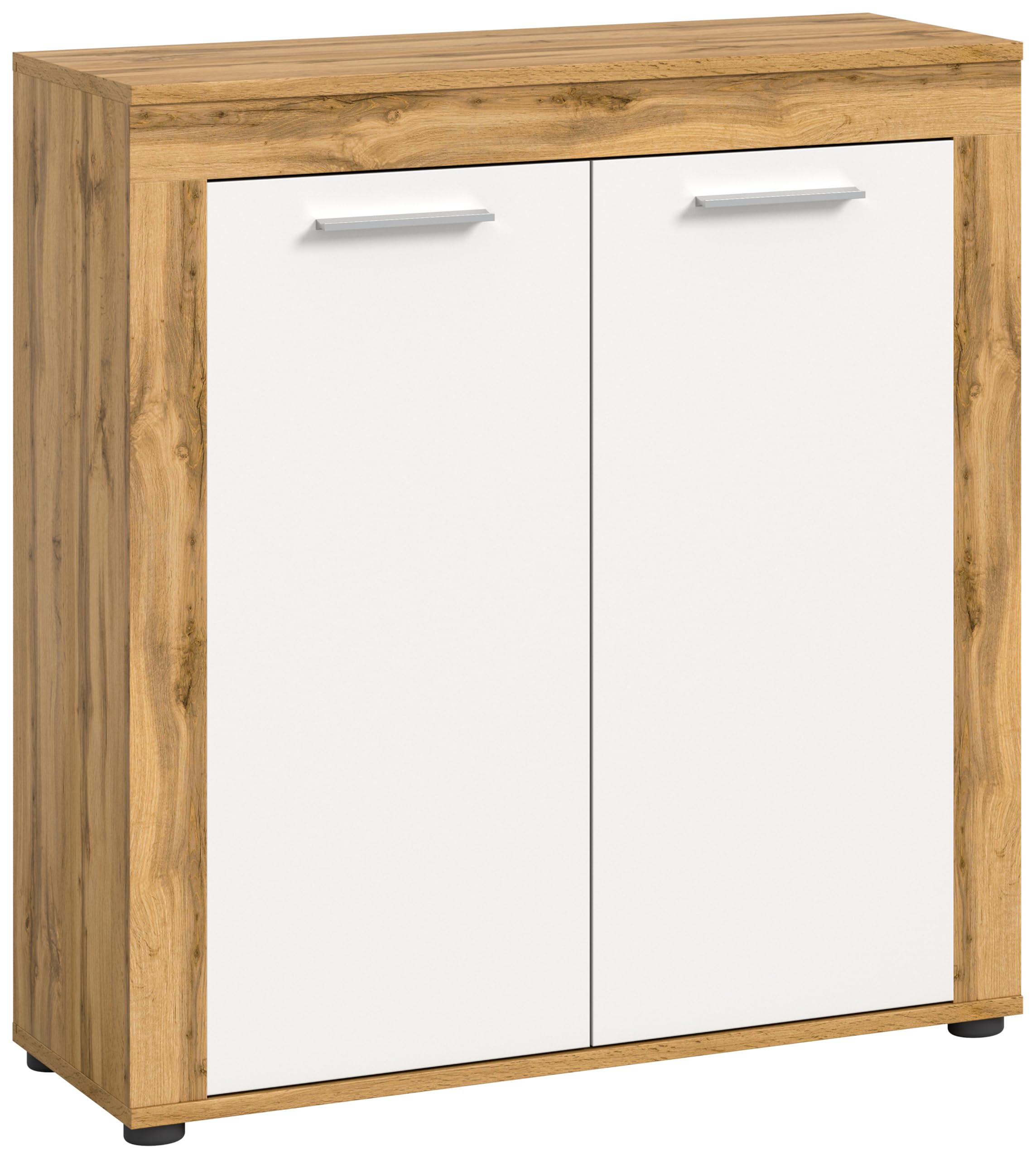 xonox.home Highboard 80x88x35 cm, Front Weiß Melamin, Korpus Wotan Eiche Nb.