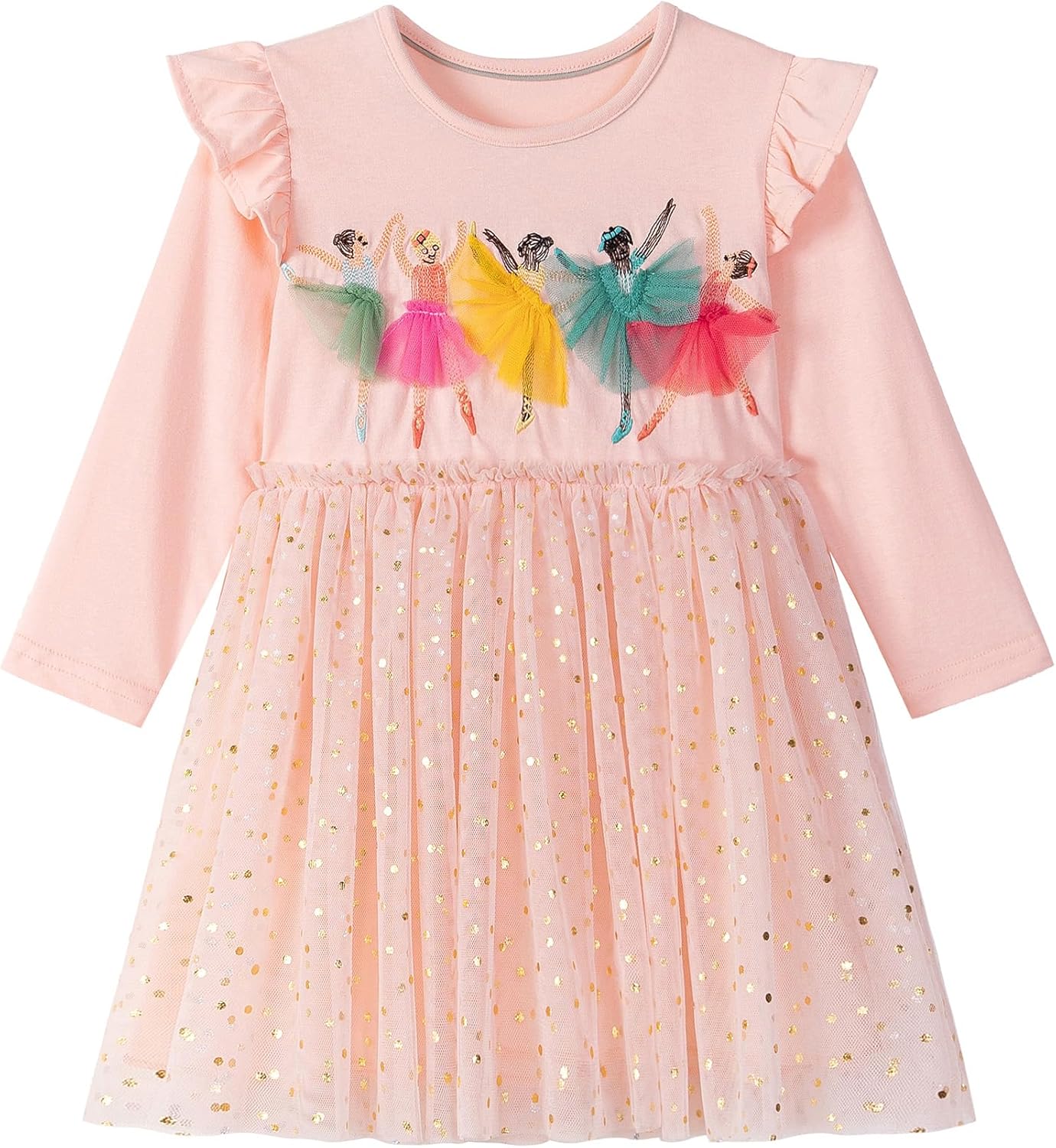 FreeLu Girls Cartoon Applique Dresses Striped Casual Dress Cotton Jersey Longsleeve T-Shirt