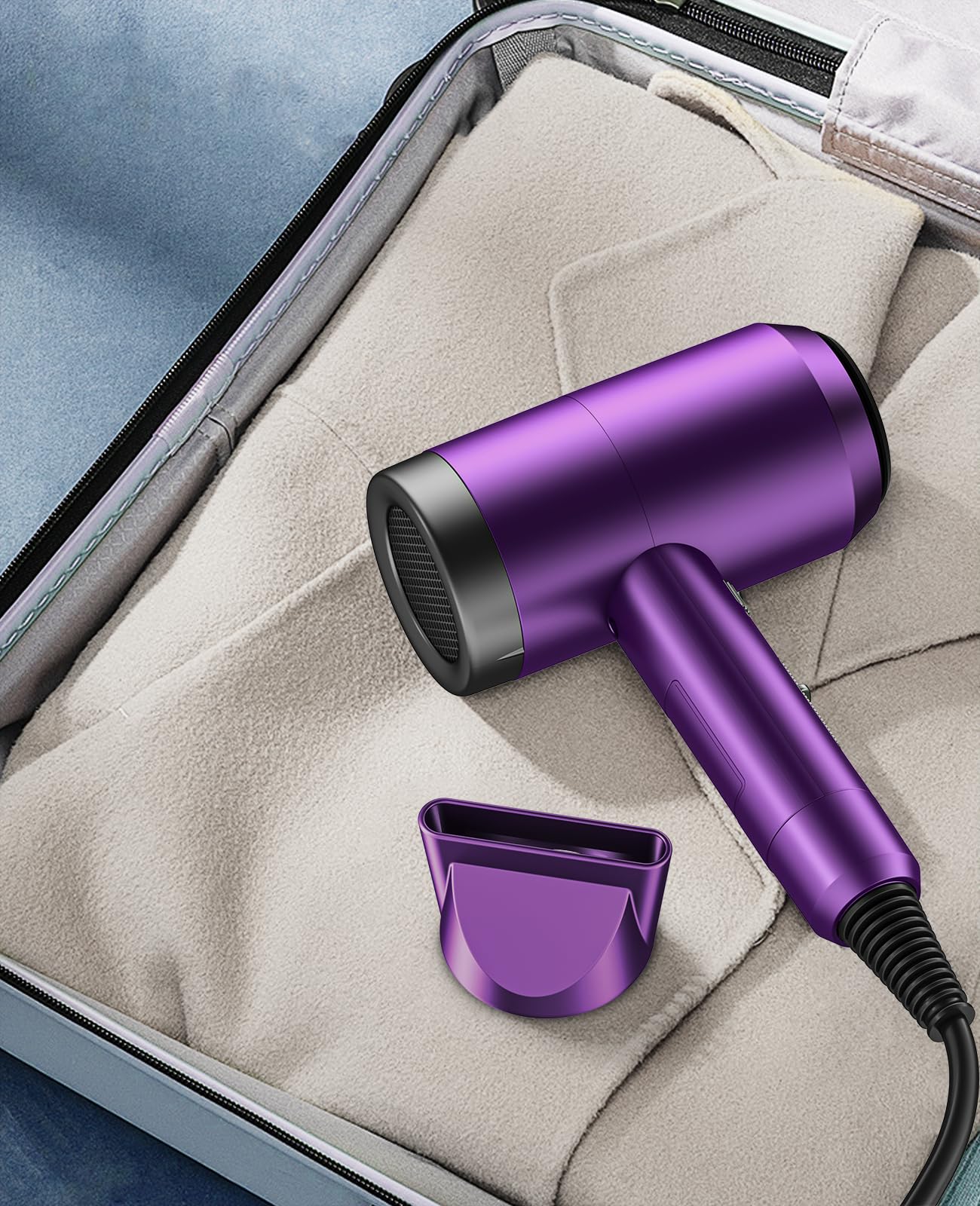 Secador de pelo con difusor, secador iónico de 1600 W, portátil, ligero, secado rápido, secador de pelo de iones negativos, 3 ajustes de calor con difusor y boquilla concentradora para el 7