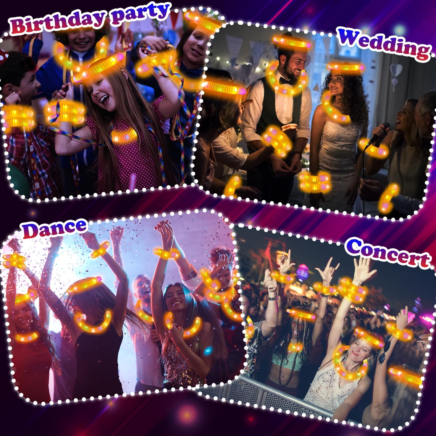 Orange Glow Sticks Pop Tubes,12-24PCS Light Up Necklaces & Bracelets,Mardi Gras Parade Throws Party Favors Accessories Decorations,Glow Birthday Wedding Carnival Easter Party Supplies for Kids Adults - Image 6