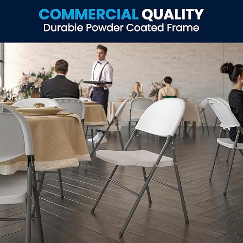 Miniatura 7 de Flash Furniture Paquete de 6 sillas plegables de plástico blanco granito serie HERCULES de 330 libras de capacidad con marco de carbón