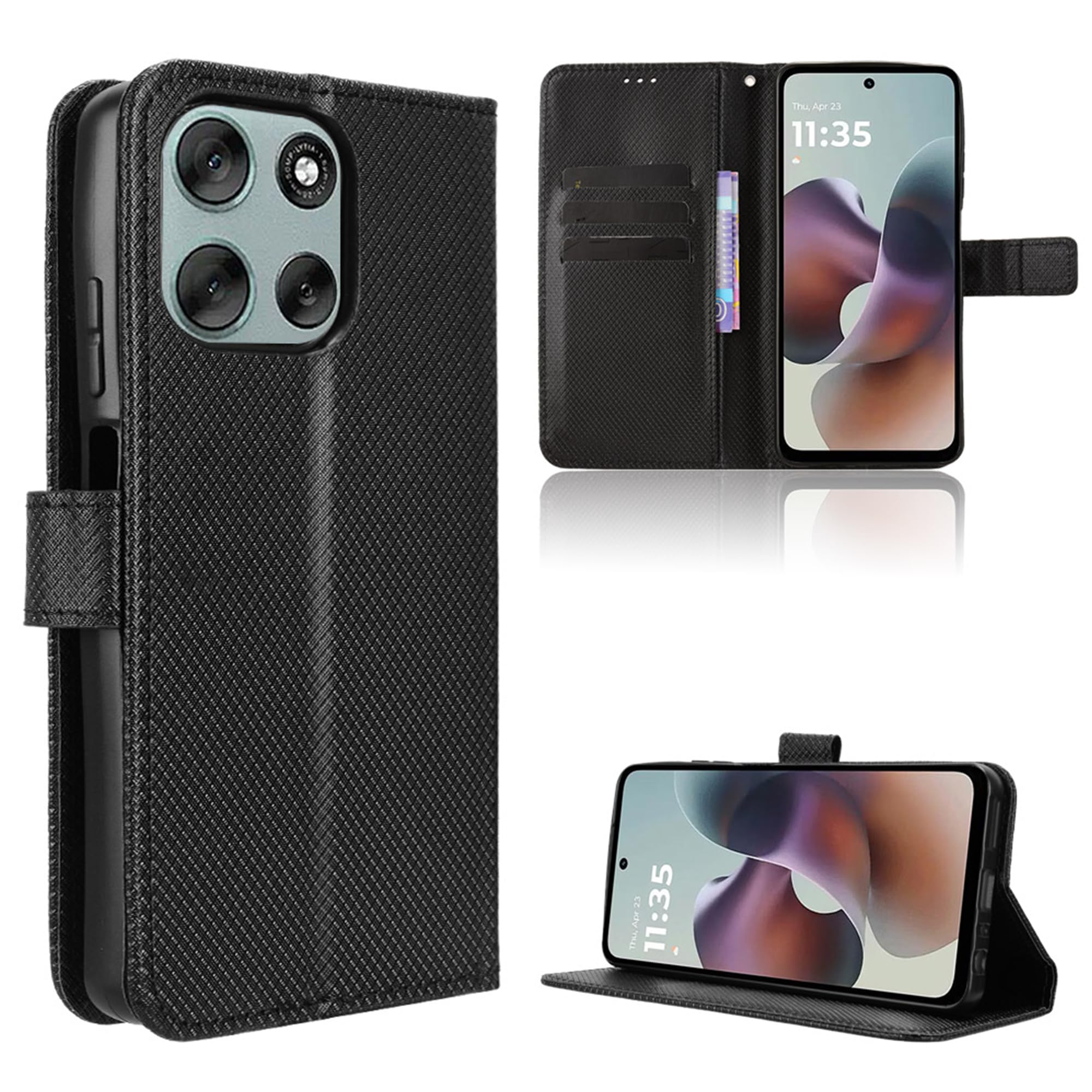 RanTuo Cover per Motorola Moto G 5G Plus Etui Custodia, con Slot per Schede, Staffa Incorporata, Custodia Flip Cover in Pelle PU per Motorola Moto G 5G Plus.(Nero