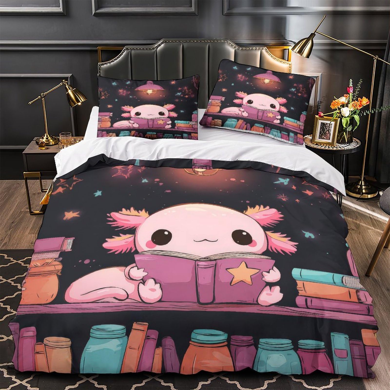 Parure de lit axolotl en microfibre respirante et résistante pour lit king size