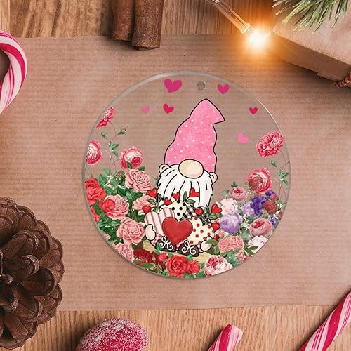 Miniatura 2 de Día de San Valentín corazón rojo gnomo rosas Be Mine acrílico transparente adorno de Navidad decoración del día de San Valentín bola de Navidad