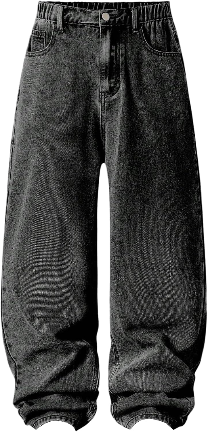 GORGLITTER Boy’s Baggy Wide Leg Jeans Elastic High Waist Loose Denim Pants Bottoms with Pockets