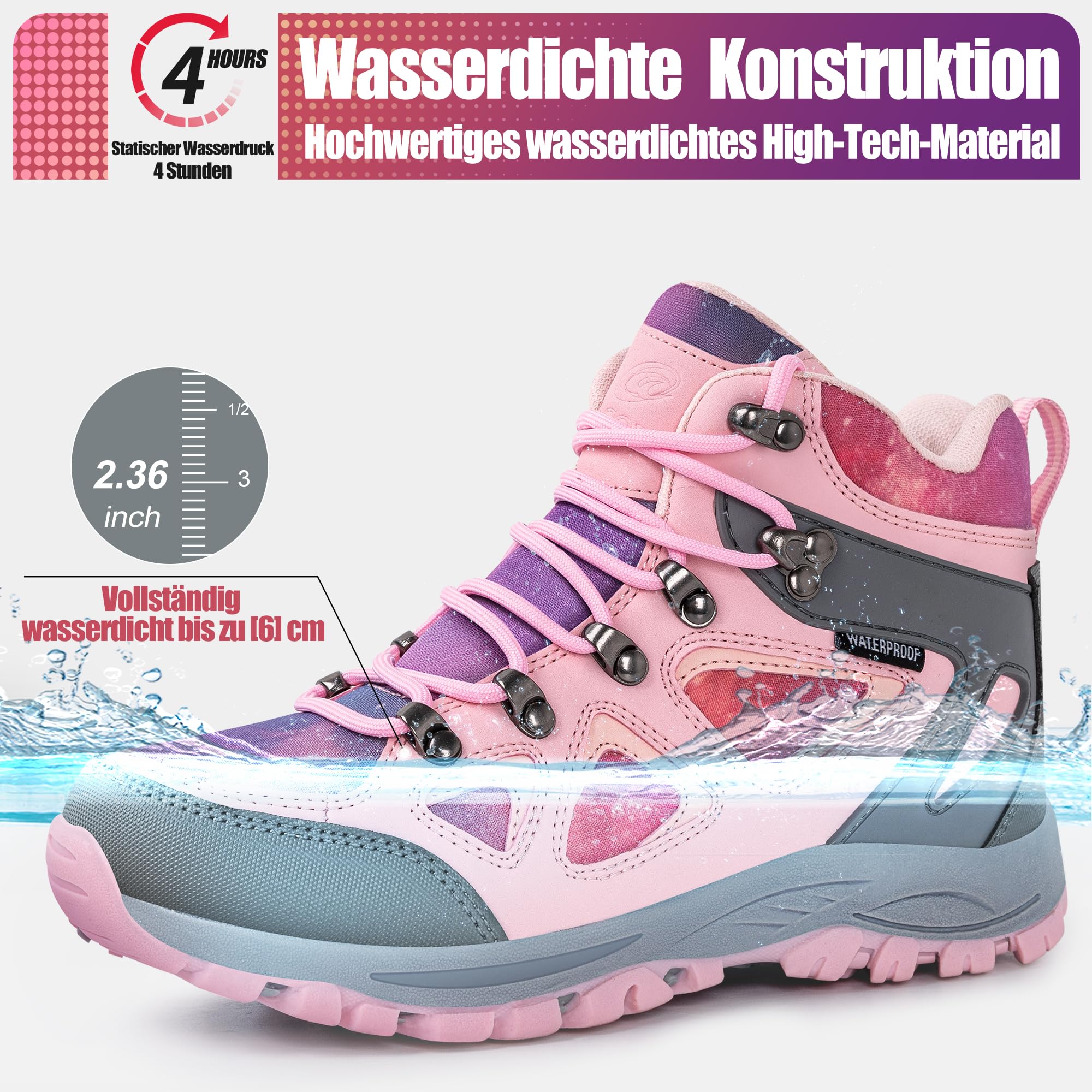 R CORD Botas de senderismo para niña, impermeables, para exteriores, ligeras, botas de senderismo, Rosa 01, 31 EU