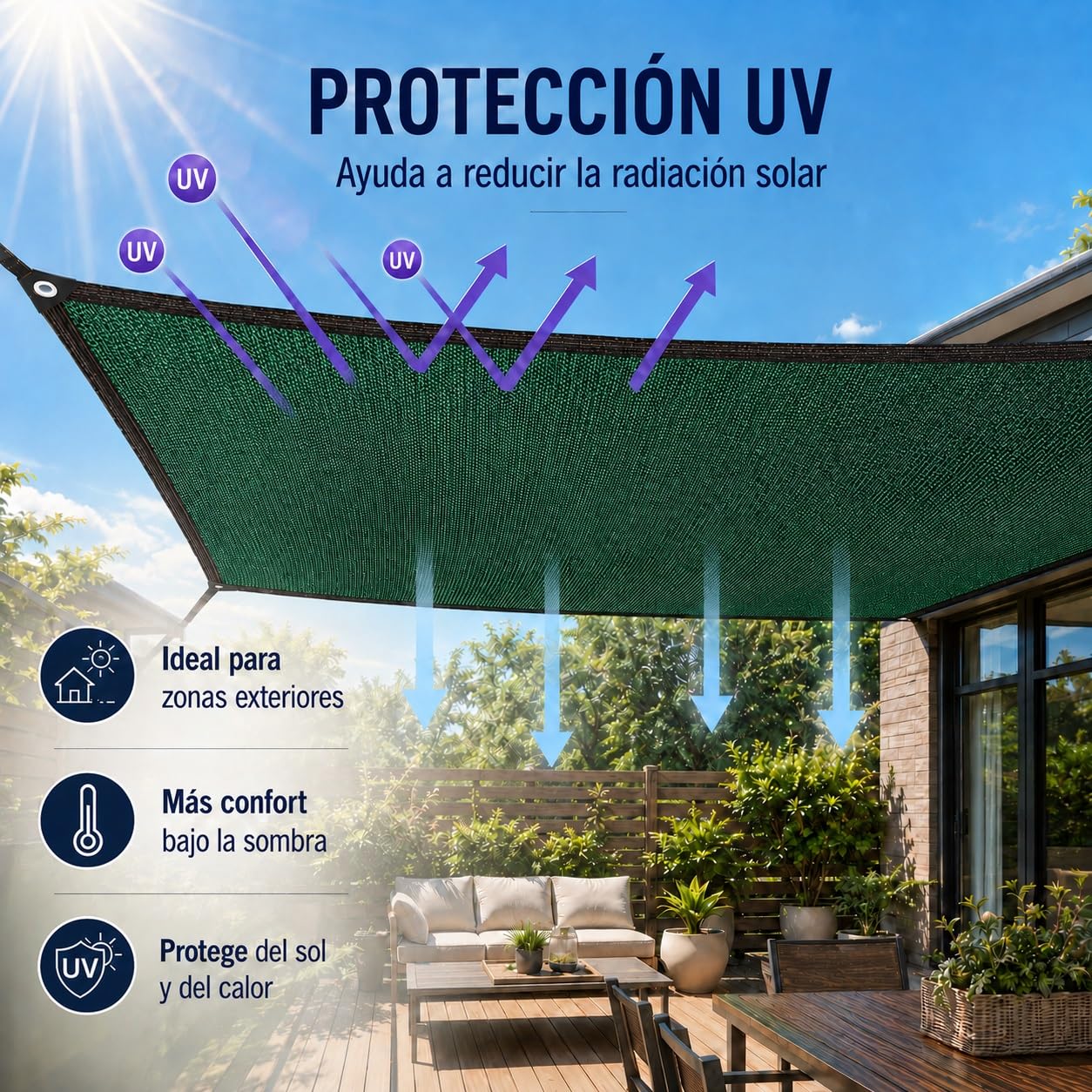 Red de Sombreado 3x8m con Ojales, Malla Sombra para Jardin Exterior Protección UV del 153%, para Invernadero, Terraza, Plantas, Gallinero