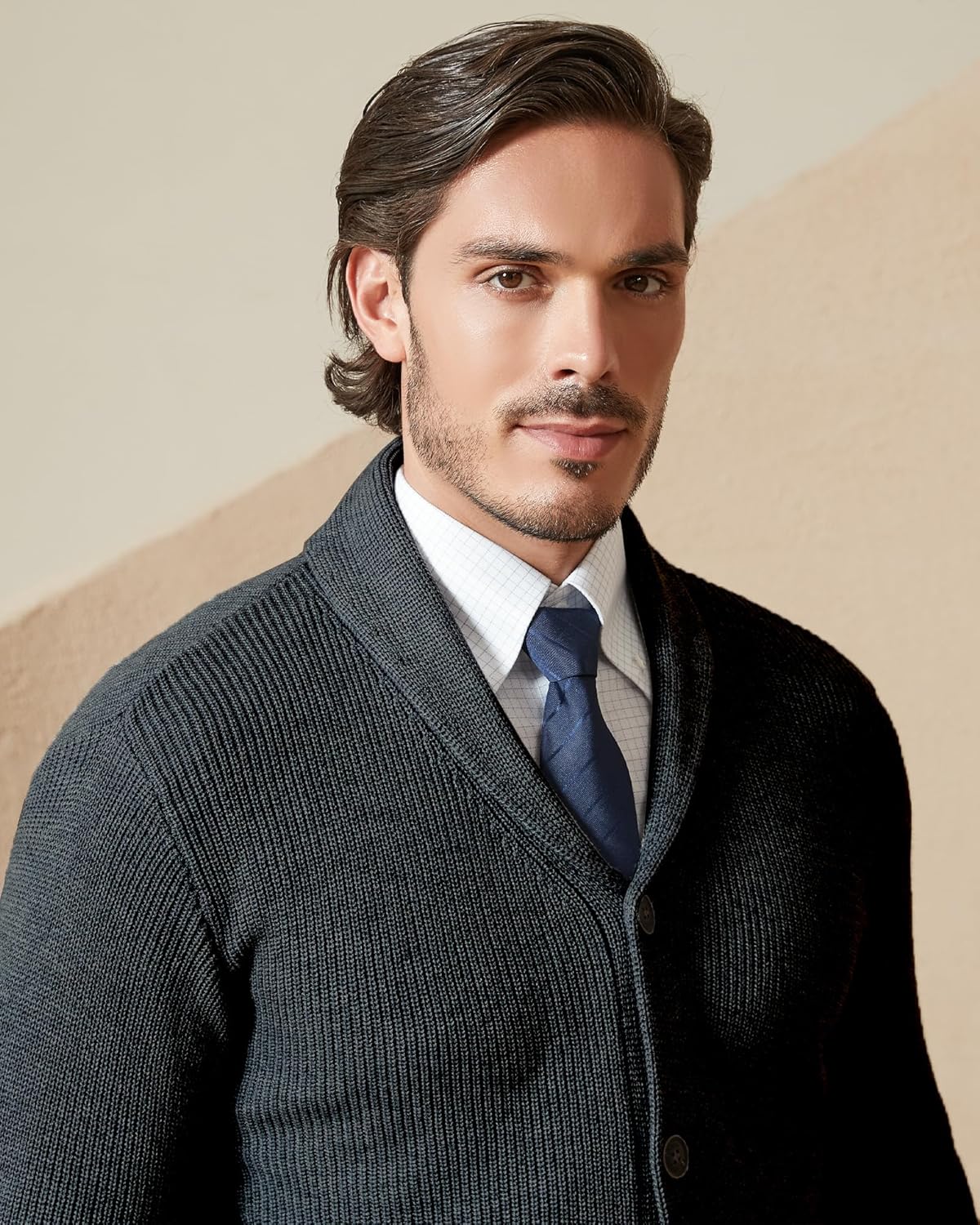 Kallspin Men's Wool Blend Shawl Collar Cardigan Sweater Button Down Knitwear with Pockets - Image 4