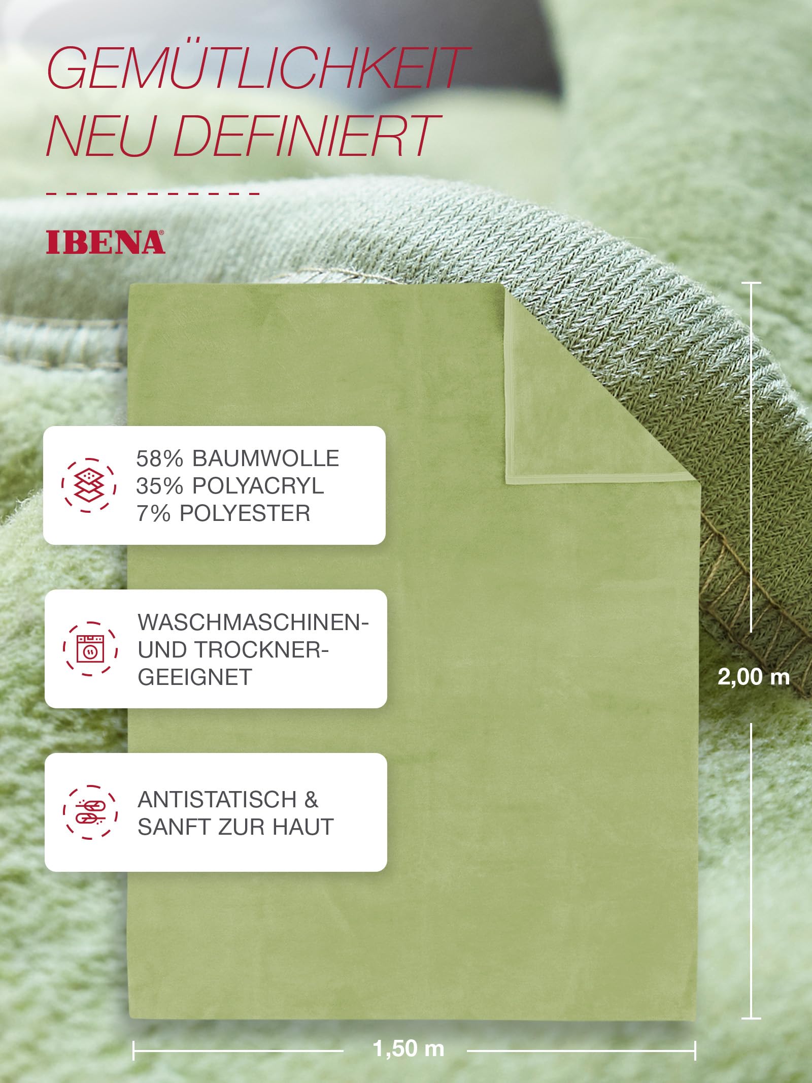 IBENA Messina 3560/777 - Coperta a Tinta Unita, 150 x 200 cm