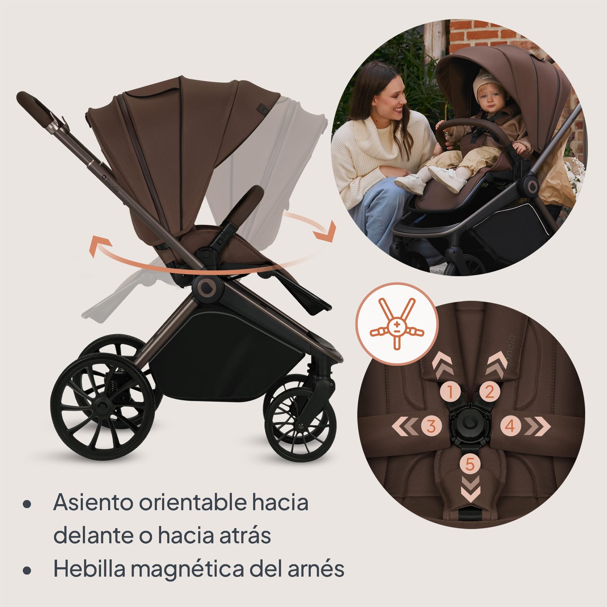 LIONELO MIKA PLUS 2 en 1 Cochecito de bebé 0-48 meses hasta 22 kg Capazo hasta 9 kg, Ajuste de Respaldo y Reposapiés, Suspensión, AiryDots, Ruedas de PU giratorias 360° Capota XXL