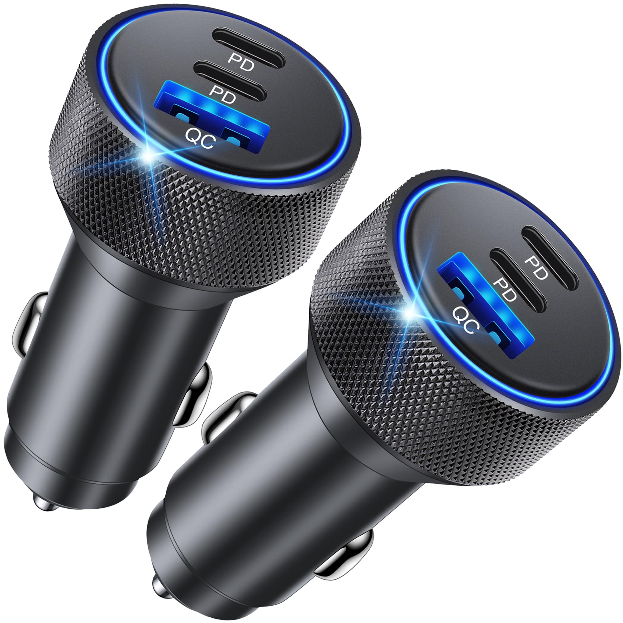 67W USB C Car Charger Super Fast Charging, 2Pack 3-Port 12-24V Car Accessories Phone Cigarette Lighter Adapter with USB C PD&QC 3.0 Fast Charger for iPhone 17 16 15 14 13 12 11 Pro Max, iPad, Galaxy