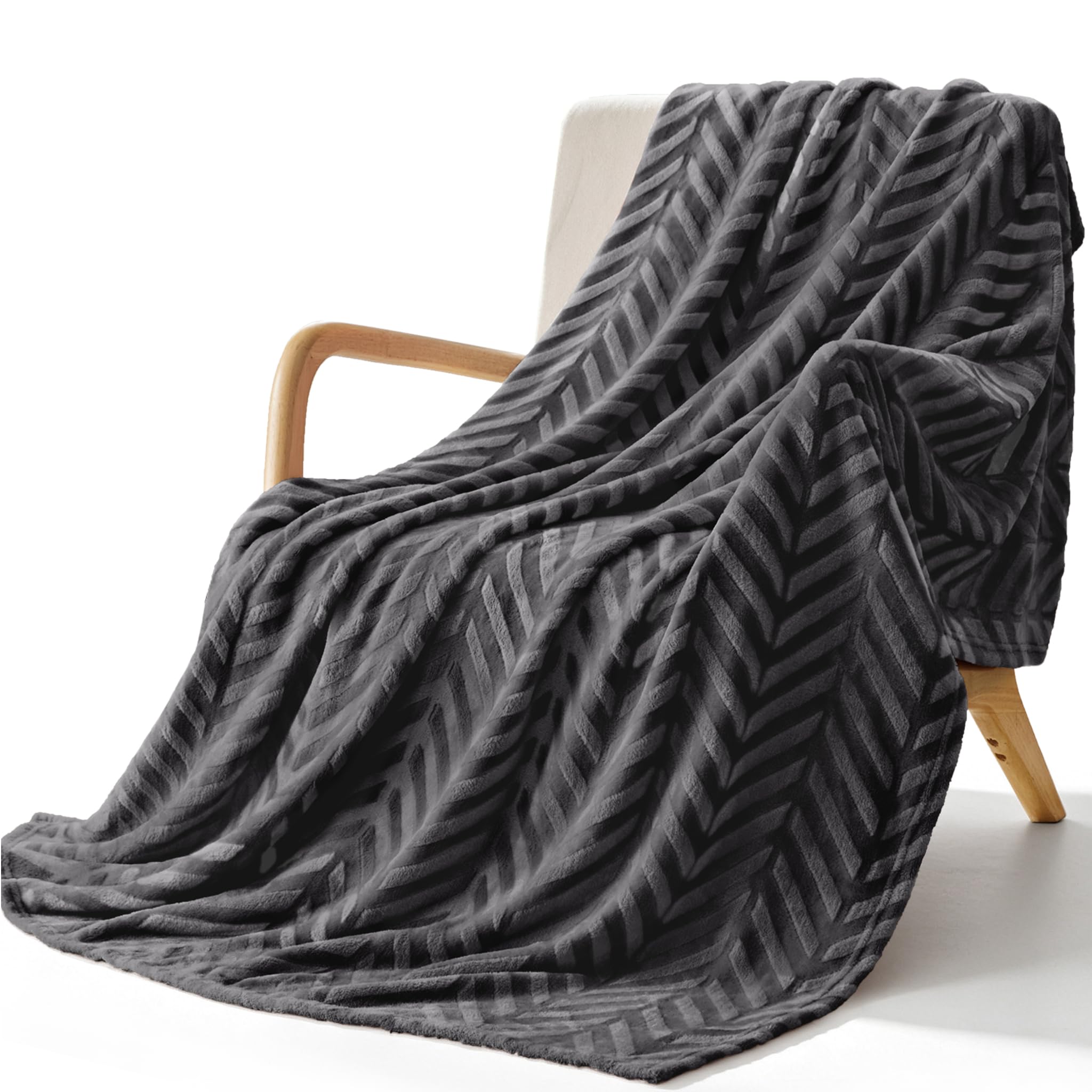 Whale Flotilla Flannel Fleece Throw Blanket for Sofa, 130x150 CM Soft Fluffy Velvet Sofa Blanket with Decorative Chevron Pattern for All Season, Warm and Lightweight, Dark Grey